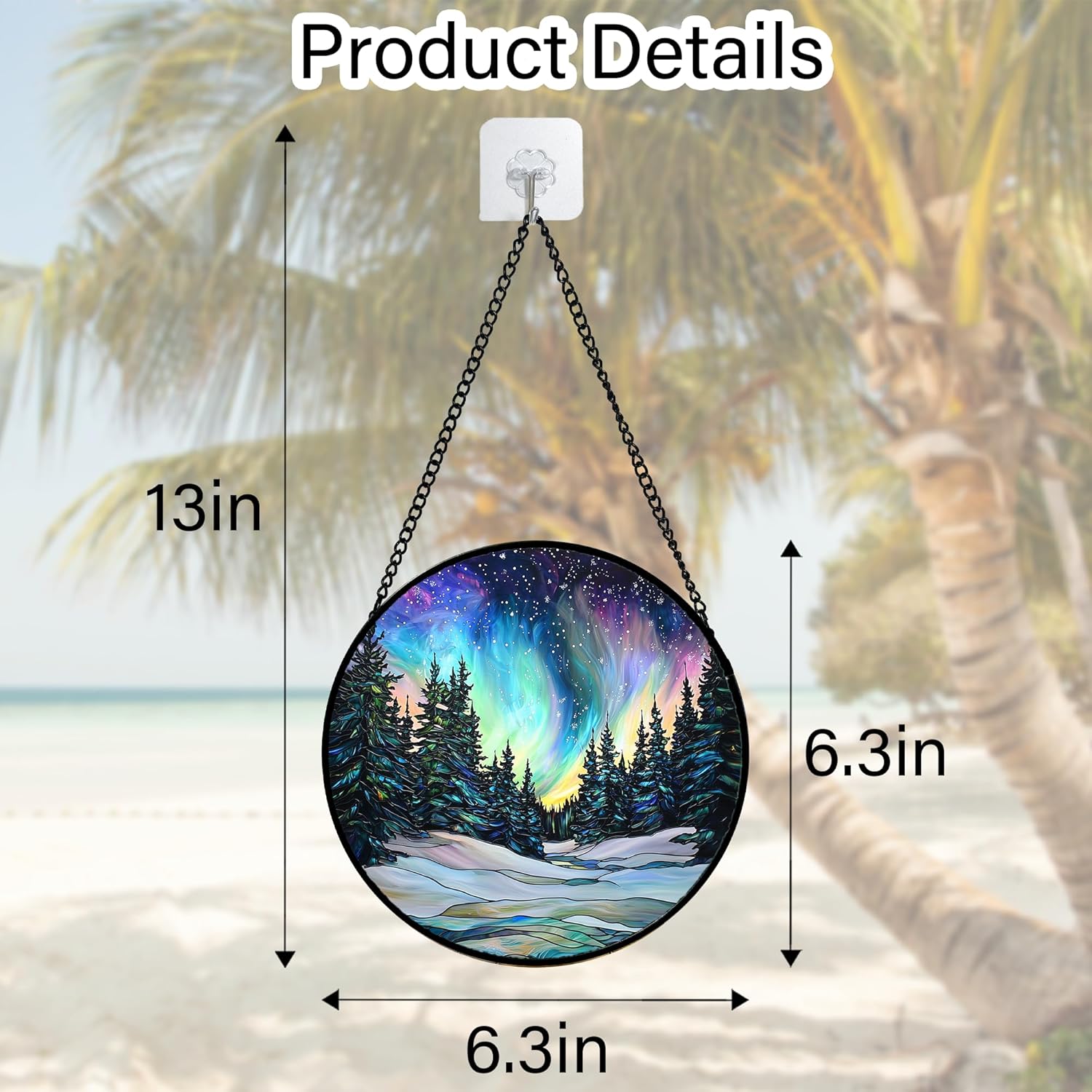 DASTOLL Stained Glass Window Hanging, Aurora Landscape Sun Catchers Glass Panel Green Trees Suncatcher Decor for Birthday for Women, Men, Wife, Aunt, and Mom 6.3 in - Image 7