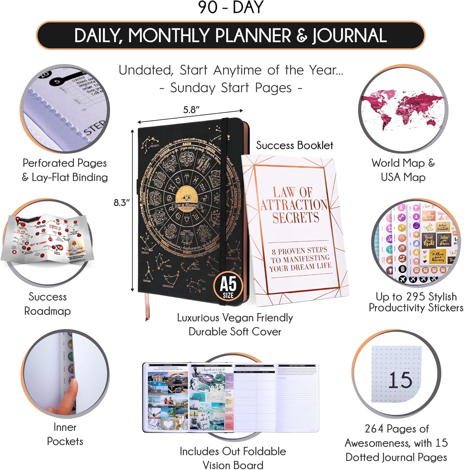 Freedom Mastery Daily Journal of Gratitude, Productivity & Habit Tracker | Undated 90-Day Planner with Daily Reflection, Mindfulness, Positivity, Vision Board & Stickers, Gratitude Journal for Women - Image 2