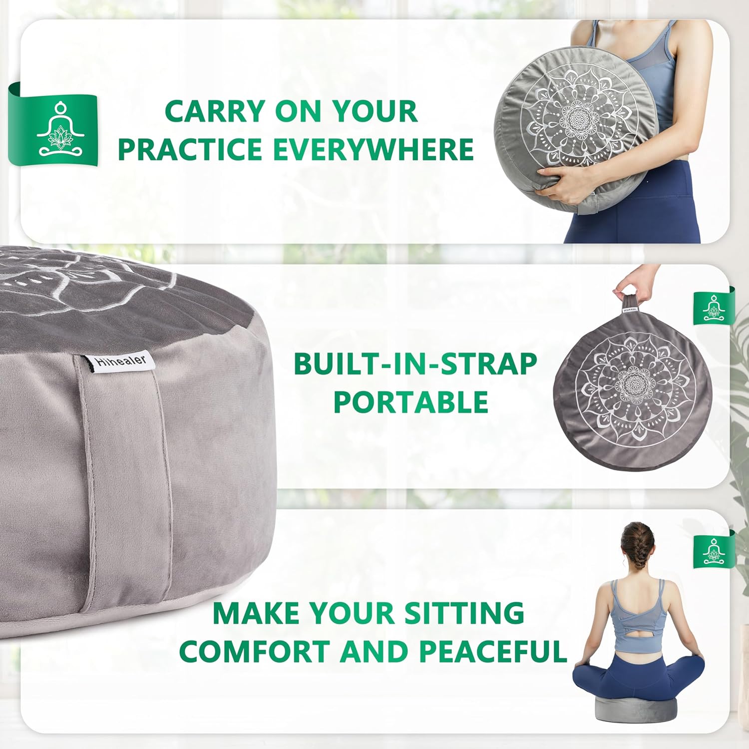 Hihealer Meditation Cushion, Traditional Tibetan Meditation Pillow Velvet Cover - Large Floor Cushion Seating for Adults - Yoga Buckwheat Bolster for Women、Moms - Image 8