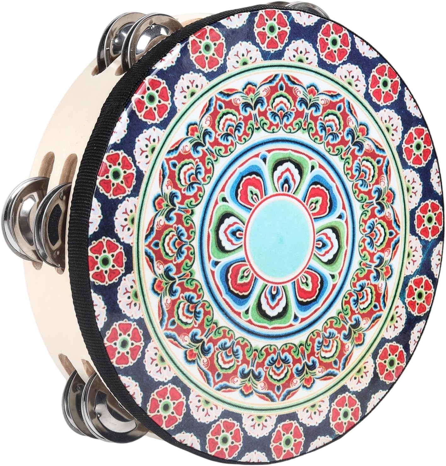Tambourines Musical Instrument Handheld Drum: Tambourines for Adults Church 8 Inch Double Row Metal Jingles - Percussion Wooden Tambourine for Dance Wedding Party (8 inch)