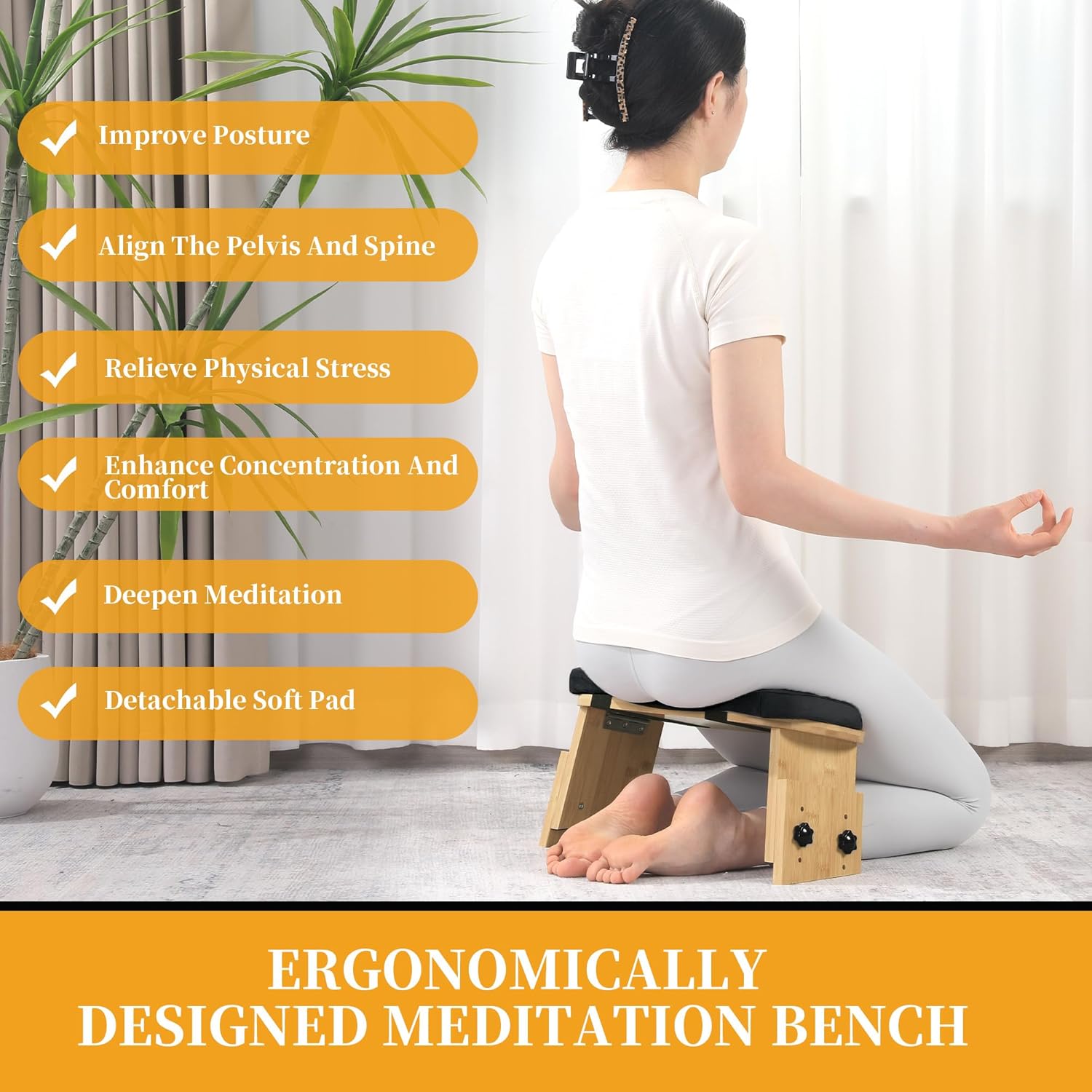 BALAPET Adjustable Height Meditation Bench, Portable Folding Meditation Chair with Velvet Cushion, Ergonomic Meditation Kneeling Stool for Yoga, Mindfulness&Zen Practice(Black) - Image 6