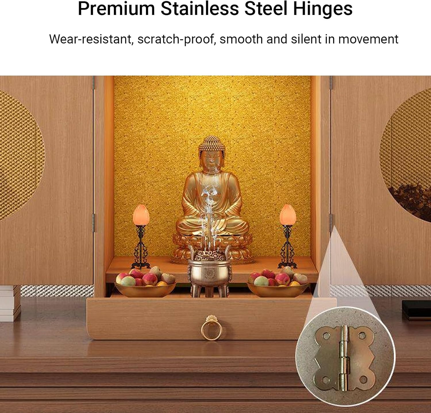 Modern Minimalist Buddhist Shrine Altar Table for Home, Wood Buddha Cabinet with Drawer & LED Light for Guanyin, God of Wealth(Light Walnut,Medium) - Image 7