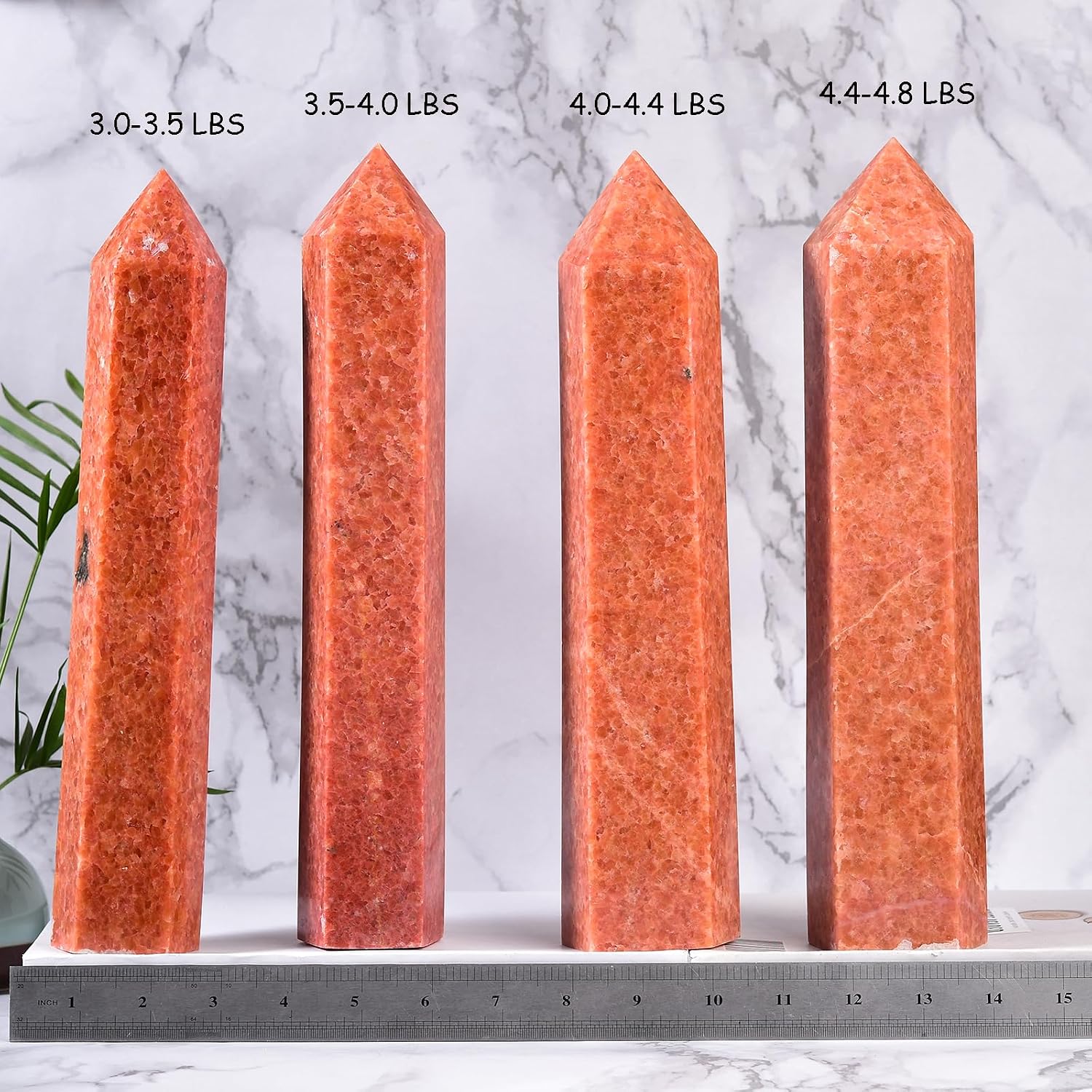 JIC Gem Extra Large Sunstone Obelisk Tower Points Natural Healing Crystal Wand 6 Faceted Sunstone Quartz Crystals Tower Wand Home Decor Reiki Chakra Meditation 3.0-3.5 Lbs - Image 3