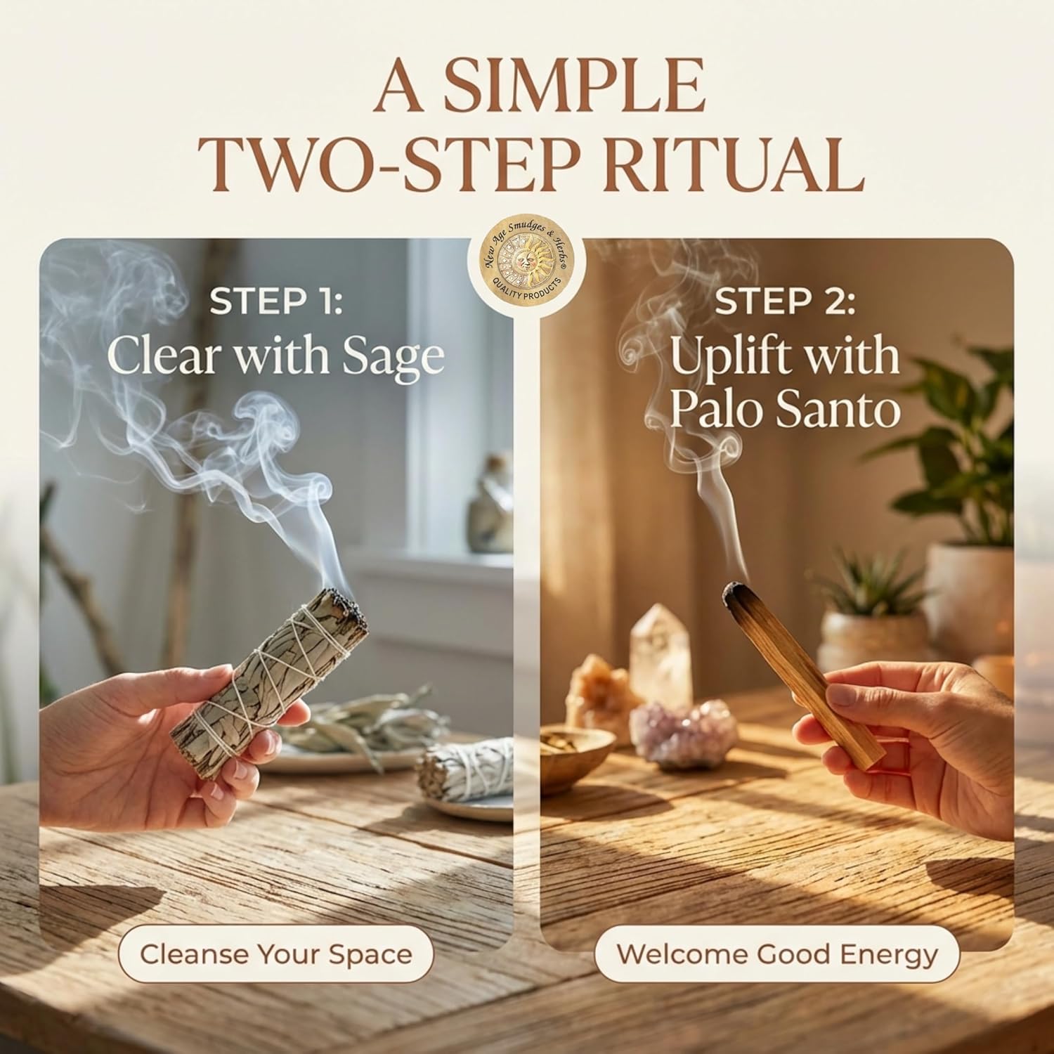New Age Smudges and Herbs Smudge Kit - 2 California White Sage Smudge Stick for Cleansing (Salvia Apiana) with 2 Palo Santo Incense Sticks (Holy Wood) - Sage Bundles … - Image 3