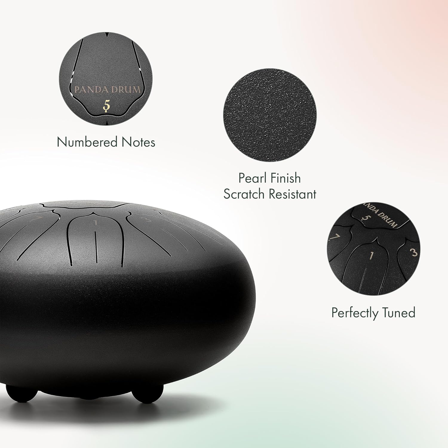 Panda Drum Plus (Black) | Steel Tongue Handpan with Music Book, Mallets, Carrying Bag & Finger Picks | 11 inch, 432 Hz | Rain Drum for Inside & Outside | Calming Musical Instrument for Adults & Kids - Image 3