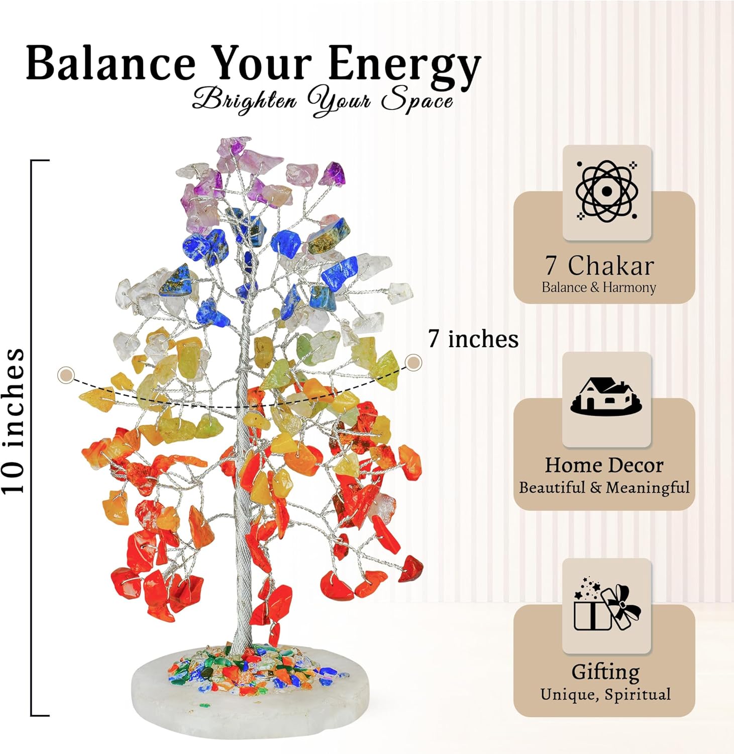 YATSKIA 7 Chakra Tree of Life Crystal Tree | Birthday Gifts for Women | Healing Crystals Gemstone Tree | Crystal Gifts for Mom | Home Office Decor | Handcrafted Unique Gifts - Image 2