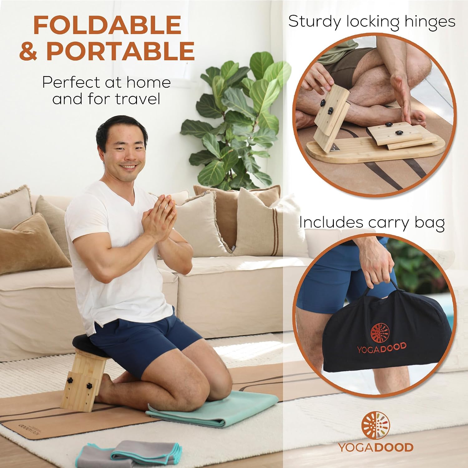 Yoga Dood Zen+ Adjustable Meditation Bench – 3-Level Height Kneeling Bench for Zazen & Prayer – Ergonomic 5° Tilt, Foldable Solid Bamboo with Cushioned Seat & Carry Bag - Image 6