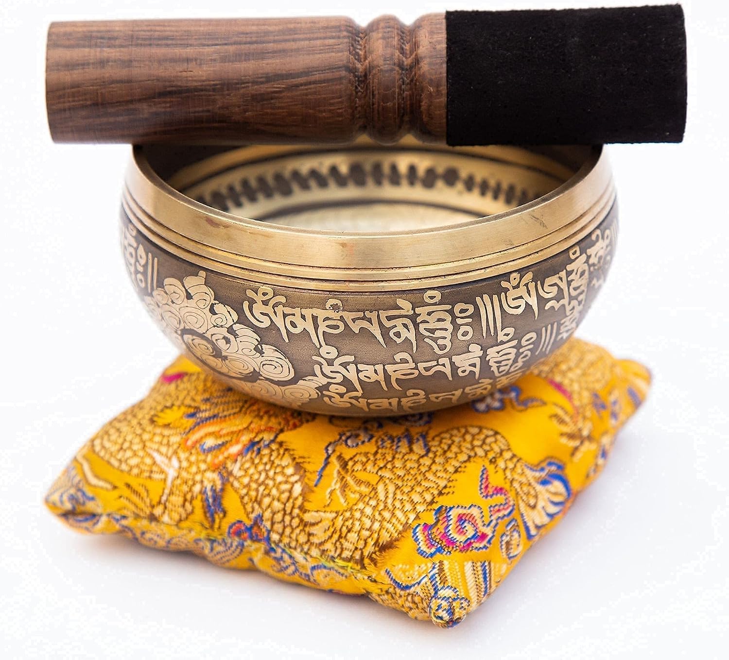 Tibetan Singing Bowl Set – Bronze Master Grade with Pure Tone & Thangka Art – Handmade in Nepal by Himalayan Bazaar (Gold & Yellow) - Image 8