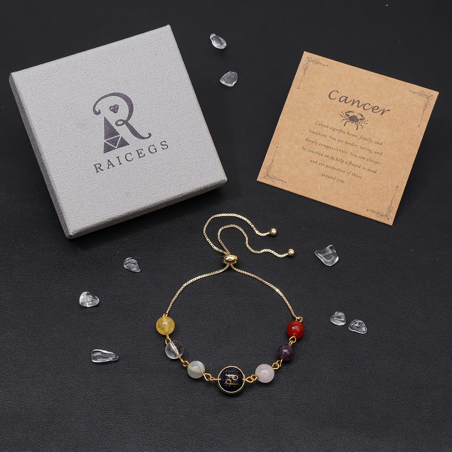 Raicegs Zodiac Bracelets for Women 18K Gold Plated Natural Stone Zodiac Sign Bracelets Gemstone Beads Healing Crystal Bracelets Constellation Horoscope Jewelry Gifts - Image 7