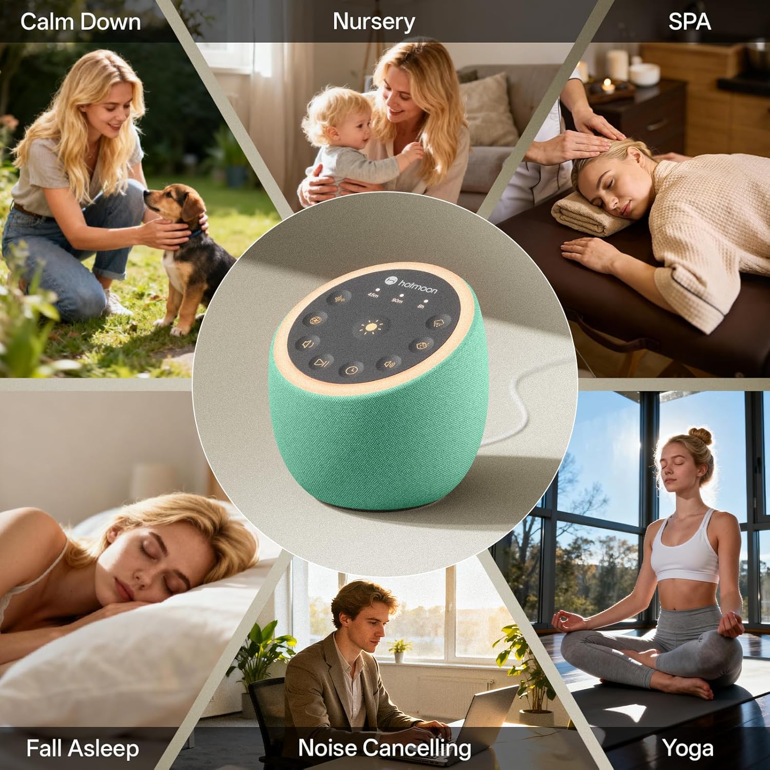 Hotmoon Sound Machine for Sleep, Cocoon 2 White Noise Sound Machine with 40 Relaxing Sounds, Dual-Speaker & Timer, 8 Night Light, Pink Brown Green Noise for Sleeping Adults, Office Privacy, Plug-in - Image 6