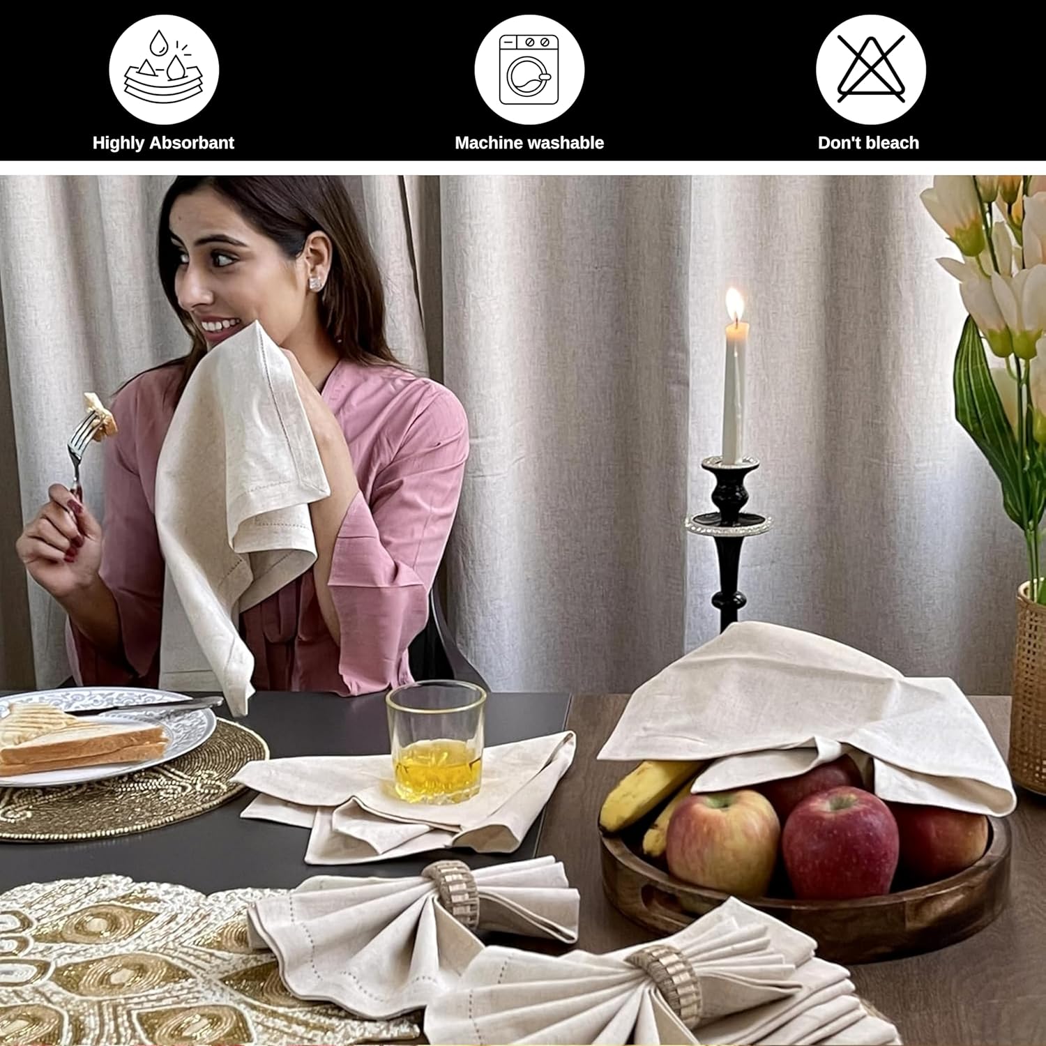 Bedding Craft Linen Flax Cotton Cloth Dinner Napkins Set of 12 – 20x20 Natural Hemstitched Fabric – Machine Washable Elegant Reusable Table Napkins for Weddings, Parties & Dining Décor - Image 9