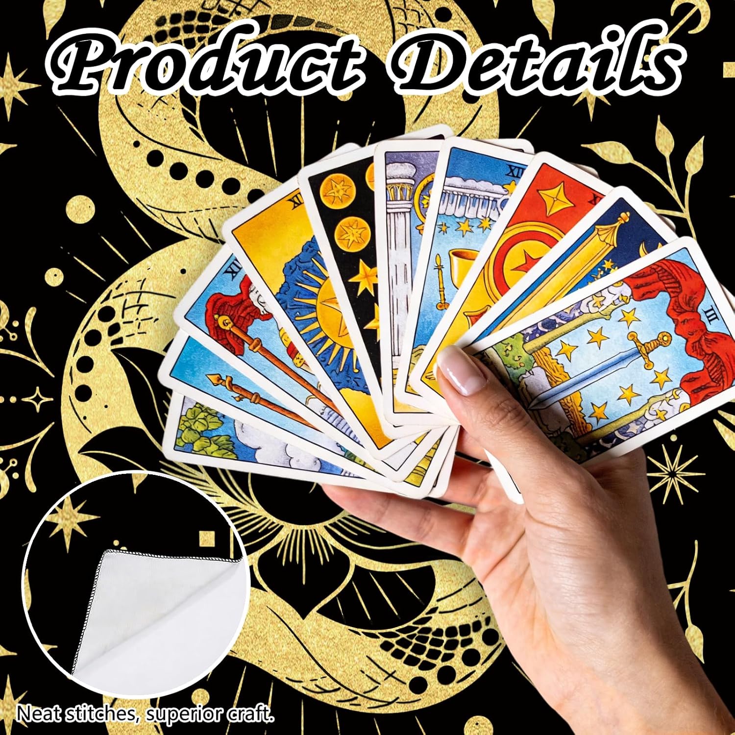 Tarot Altar Cloth Moon Snakes Lotuses Card Table Tablecloth | Black Tablecloth with Velvet Tarot Card Bag for Reading Rituals Crystals Spiritual Divination Witchcraft Supplies - Image 3
