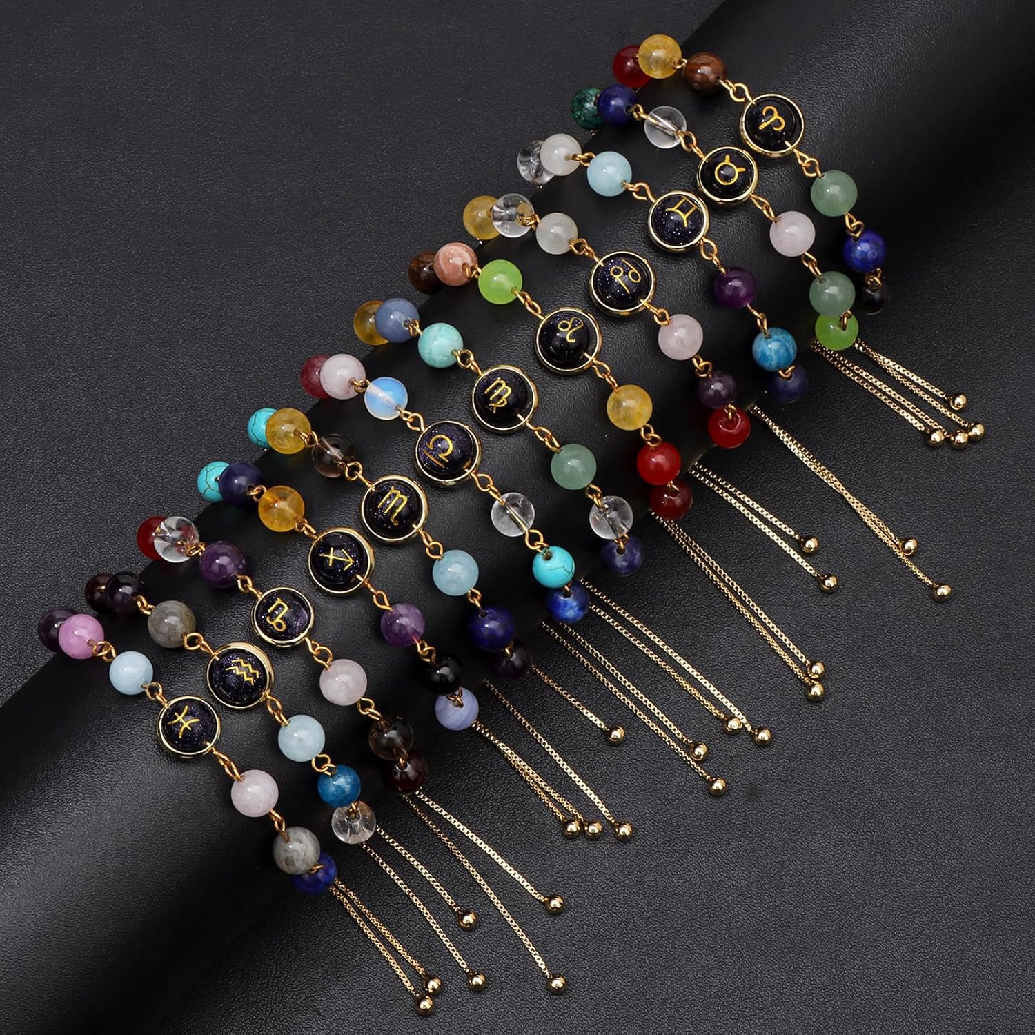 Raicegs Zodiac Bracelets for Women 18K Gold Plated Natural Stone Zodiac Sign Bracelets Gemstone Beads Healing Crystal Bracelets Constellation Horoscope Jewelry Gifts - Image 6