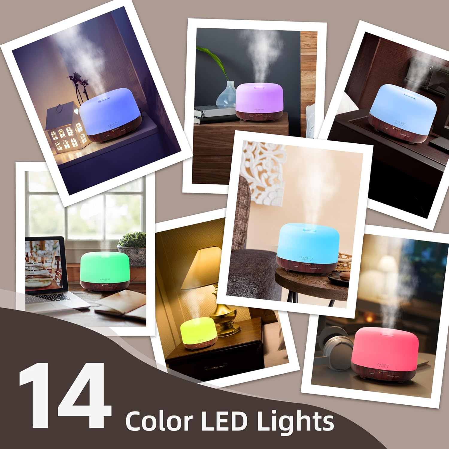 ASAKUKI Essential Oil Diffuser for Home, 500ML Aromatherapy Diffuser Humidifier with Remote Control, 7 Color LED Lights, Quiet Cool Mist Diffuser for Bedroom, Living Room, Office (Reddish-Brown) - Image 6