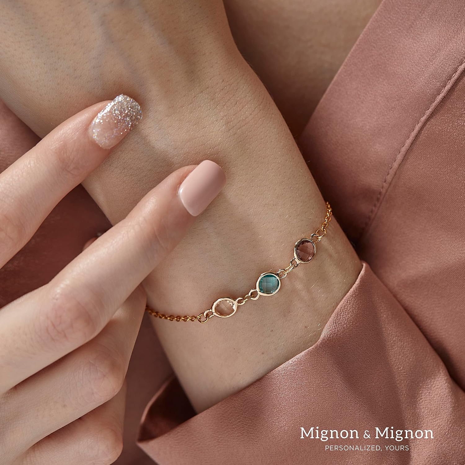 MignonandMignon Birthstone Bracelet for Women Gold | Custom Birth Month Gemstone Chain Bracelet | Friendship Bracelet Personalized Gift for Mom Daughter Best Friend - Image 2