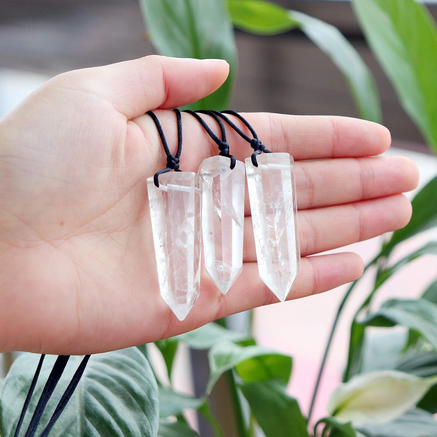 Runyangshi Healing Crystal Pendants, Single Pointed Natural Crystal Quartz Necklace 6 Faceted Chakra Crystal Wand Stone Reiki Energy - Image 5