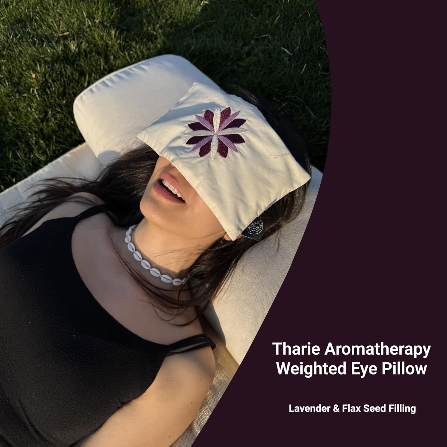 Tharie Organic Cotton Aromatherapy Eye Pillow with Flaxseed & Lavender, Hot & Cold Use, 23 x 13 cm - Image 2