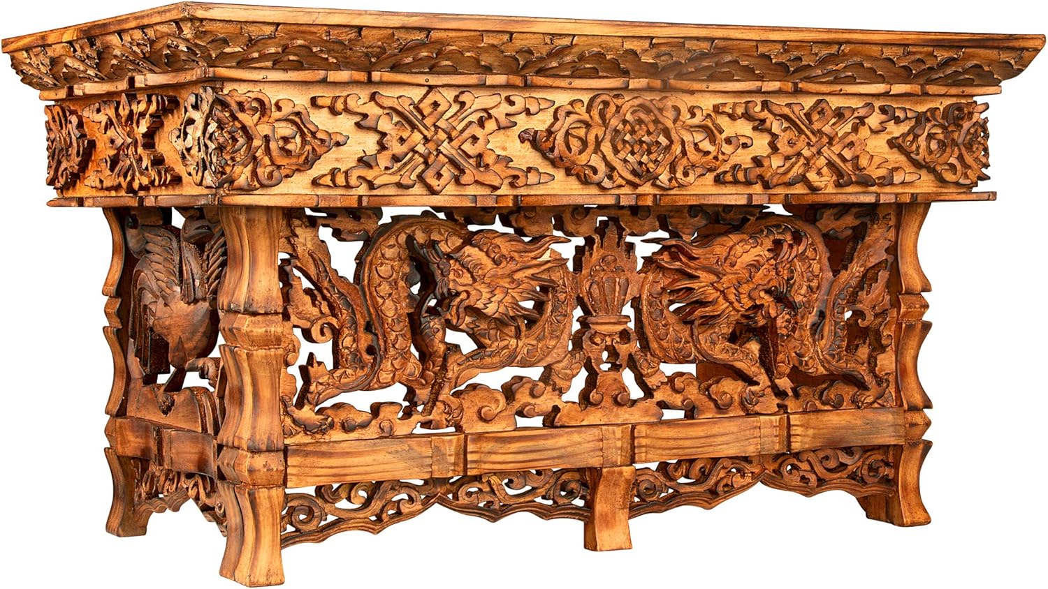Tribe Azure Fair Trade Small Altar Table, Meditation Table Altar, Small Puja Table, Meditation Altar Wood Wiccan Buddhist, Tea Japanese, Low Side Dragon (Large) - Image 2