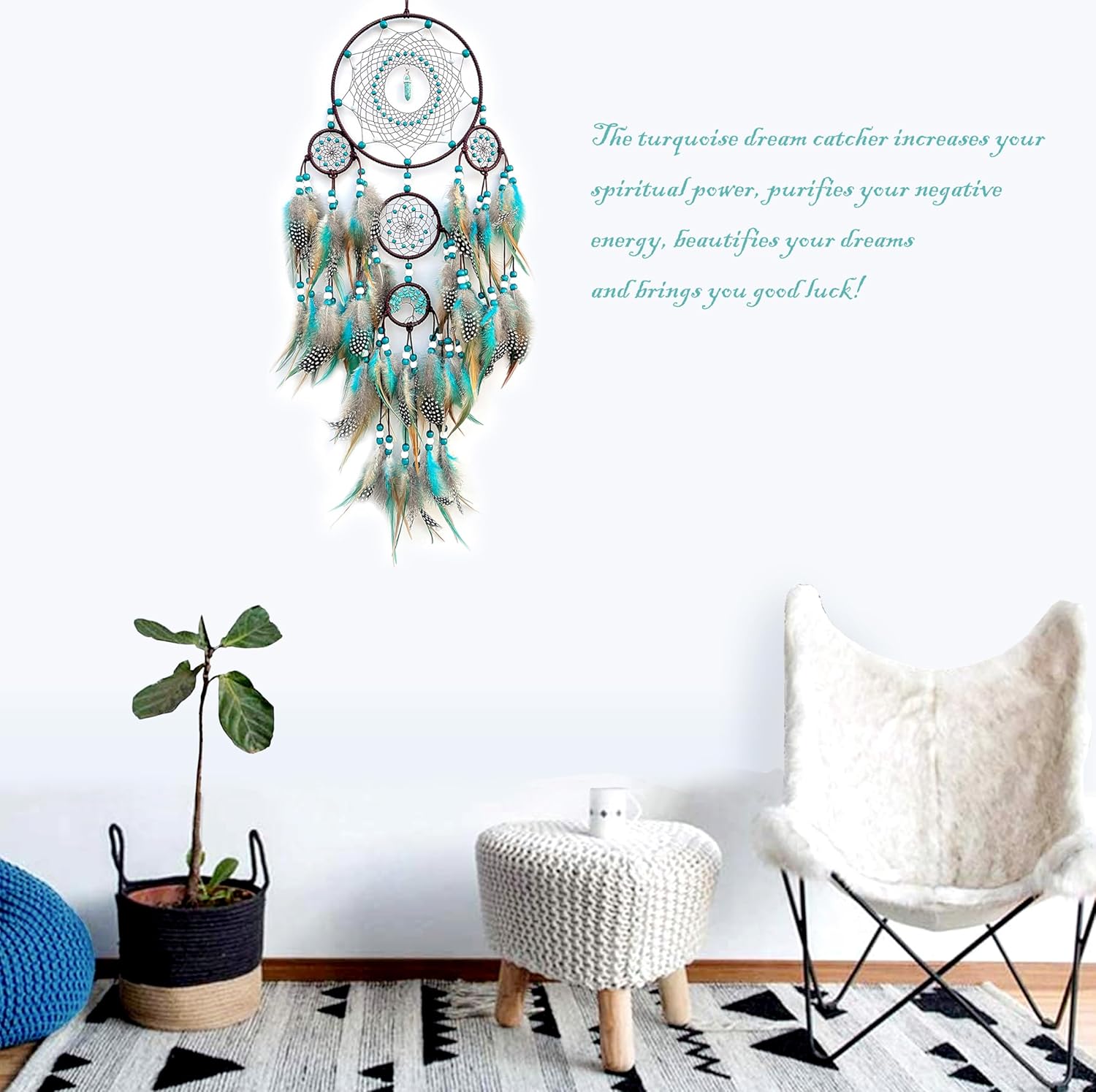 Large Dream Catchers,Boho Handmade Woven Turquoise Dream Catcher Wall Hanging Ornament for Bedroom Living Room Apartment Wedding Party Decor, Festival Blessing Gift (Turquoise) - Image 8