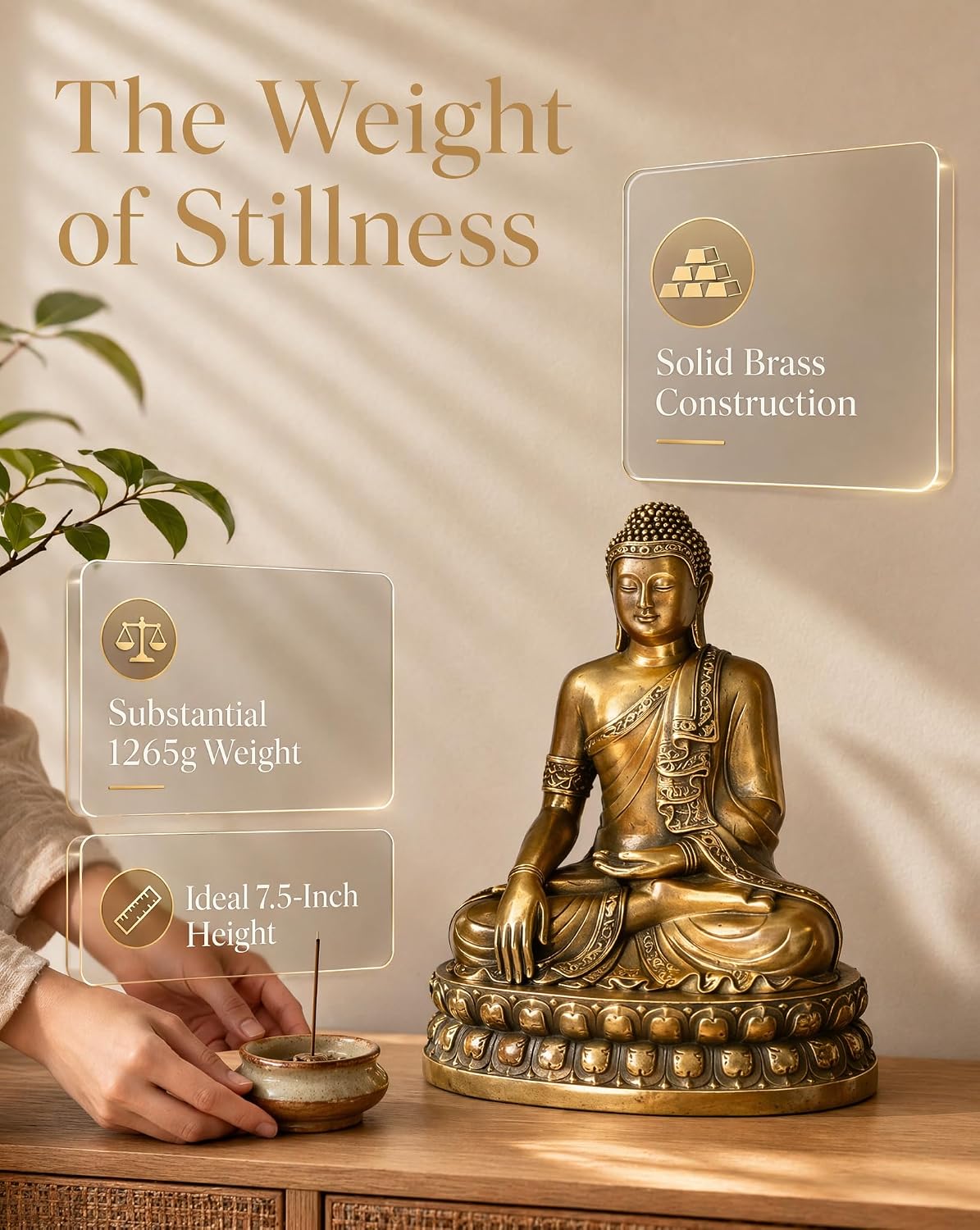 Pure Brass Medicine Buddha Statue Indoor 7.5 Inch - Antique Metal Spiritual Decor for Zen Room Home Altar and Meditation Space - Heavy Crafted Asian Buda Figurines - Image 2