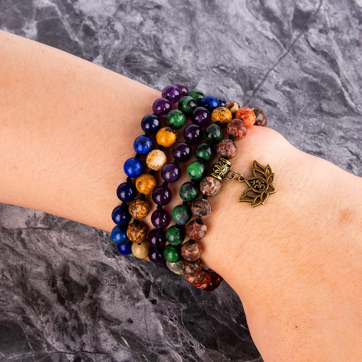 Bivei 7 Chakra 108 Mala Beads Bracelet Real Gemstone Yoga Meditation Hand Knotted Mala Prayer Bead Necklace - Image 9