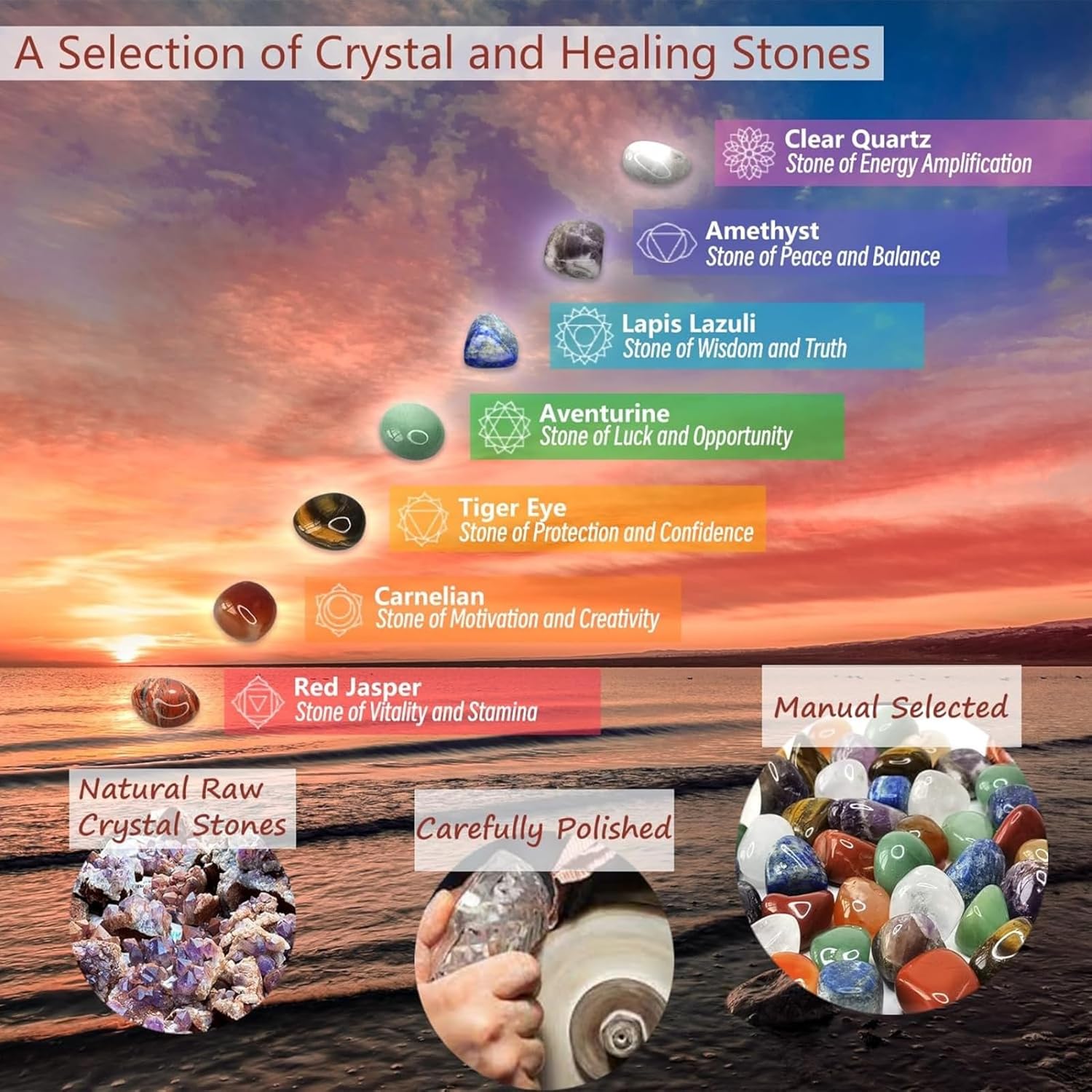 7 PCS Chakra Crystals Natural Stone Necklaces Set Meditation Energy | Chakra necklace , Natural Crystal, Positive Energy, natural crystal necklace - Image 2