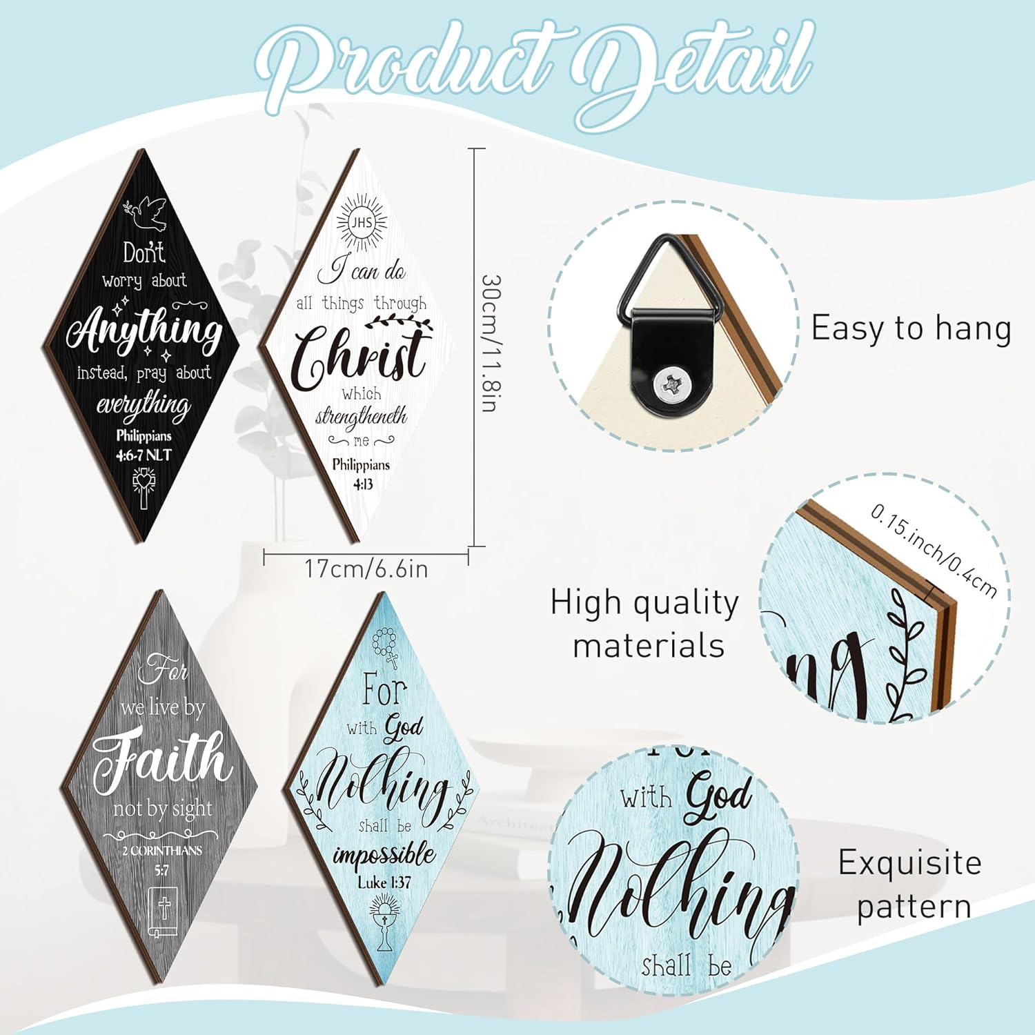 Christian Inspirational Rustic Wall Decor - 4 Pcs Bible Verses Motivational Art Inspiring Wooden Hanging Plaque Quotes Signs for Office Living Room Bedroom - Image 2