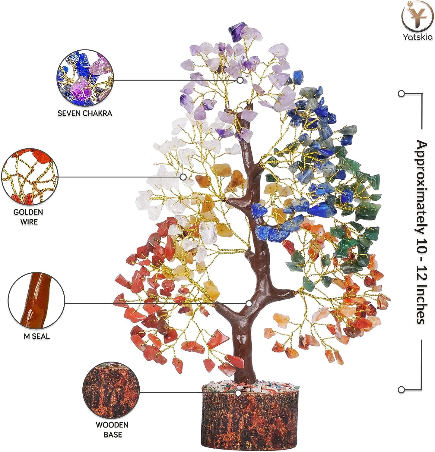 YATSKIA 7 Chakra Crystal Tree - Handmade Healing Crystal Trees with 7 Chakra Stones | Tree of Life for Meditation | Feng Shui | Birthday Gift for Woman | Gifts for Women | Home Decor | Office Décor - Image 2