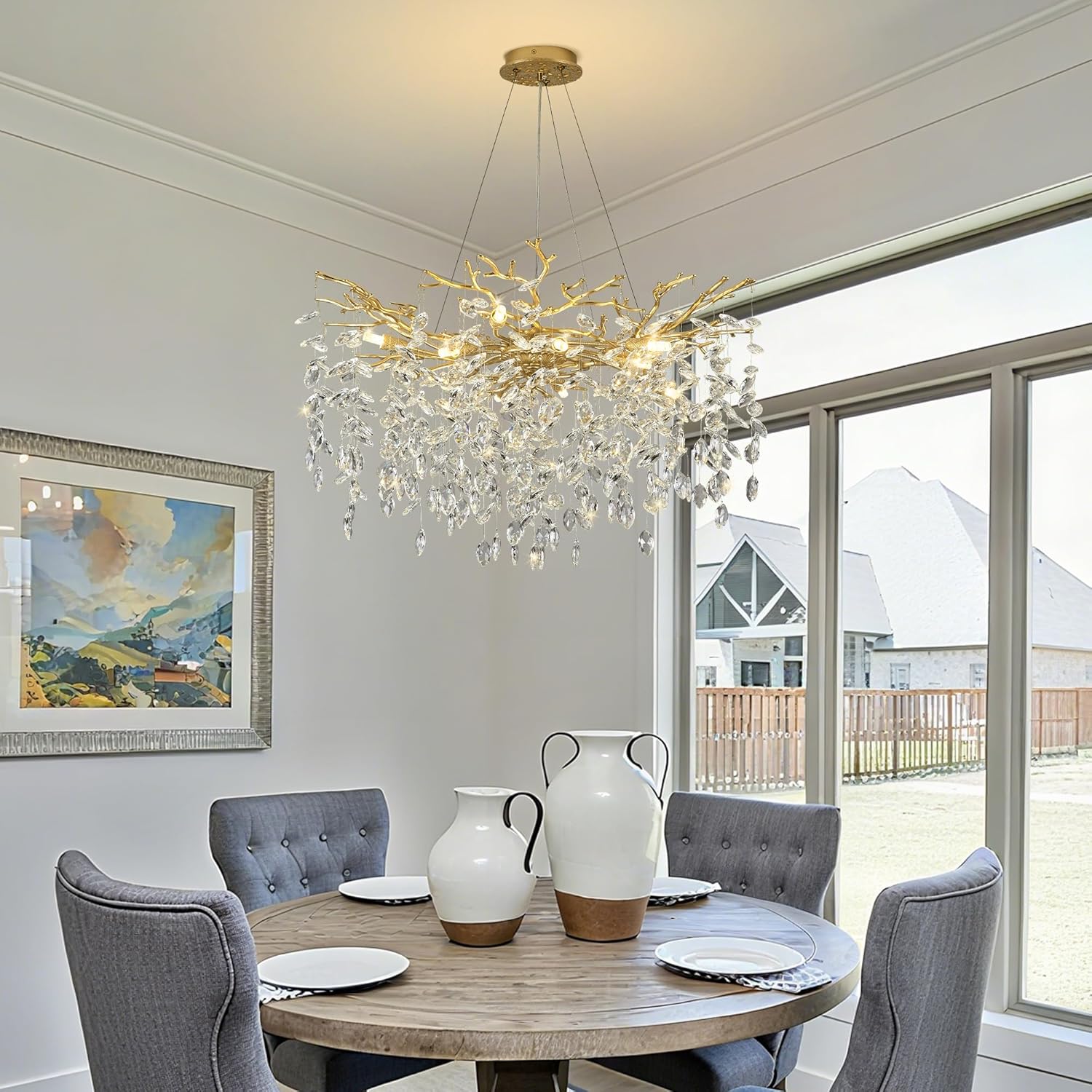 Tree Branch Chandelier 31.5" Gold Modern Crystal Chandelier for Dining Room 10-Lights Luxury K9 Clear Crystal Branch Chandeliers for Living Room Kitchen Bedroom Hotel Church - Image 6