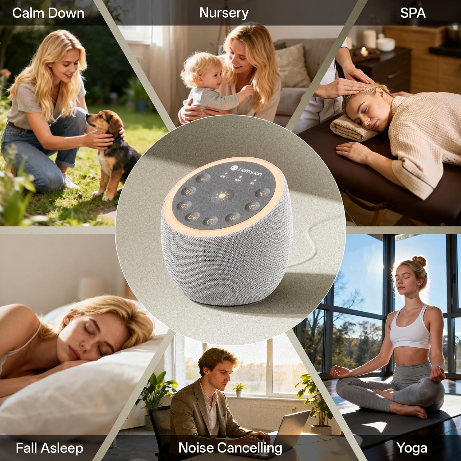 Hotmoon Sound Machine for Sleep, Cocoon 2 White Noise Sound Machine with 40 Relaxing Sounds, Dual-Speaker & Timer, 8 Night Light, Pink Brown Green Noise for Sleeping Adults, Office Privacy, Plug-in - Image 6