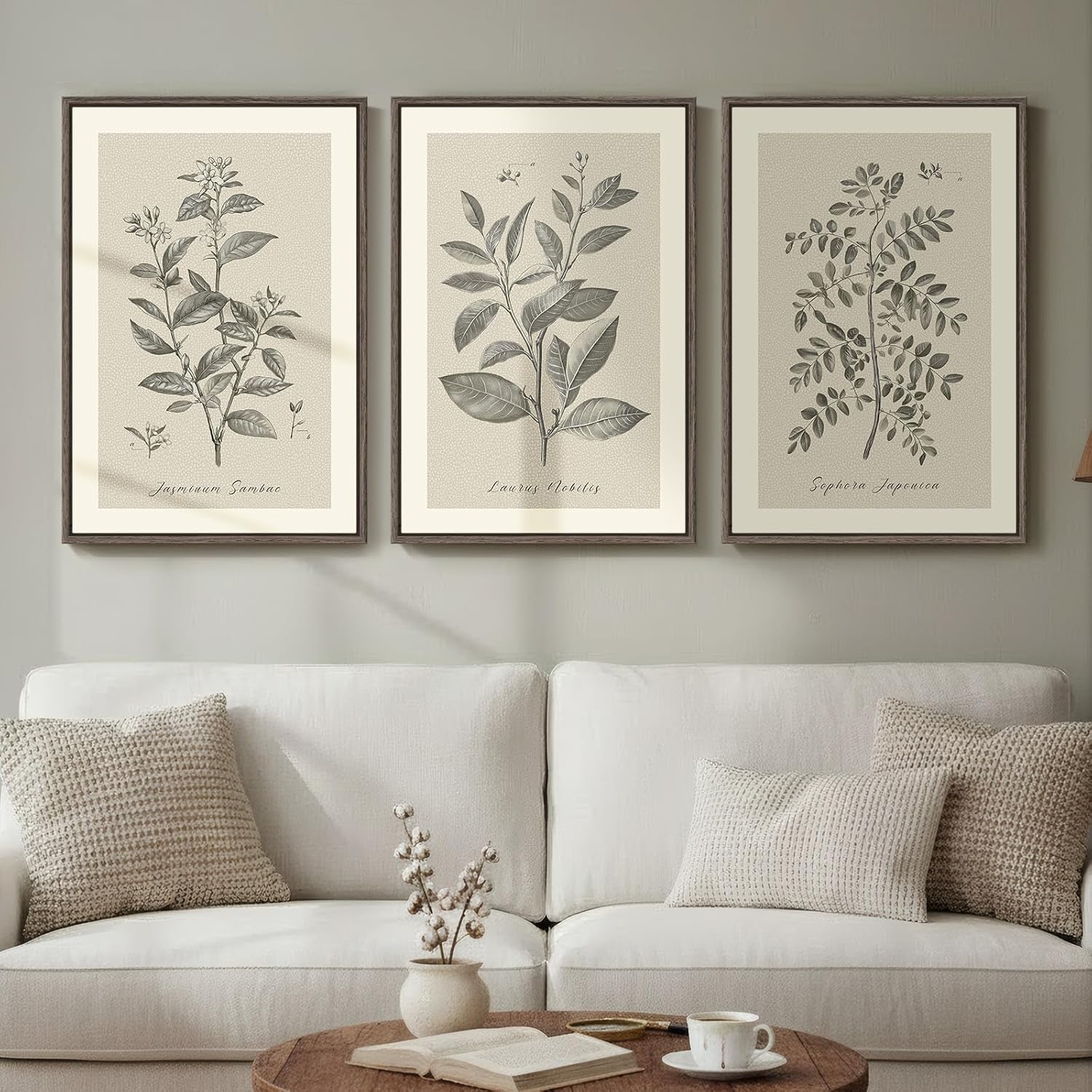 Framed Vintage Botanical Wall Art for Dining Room, 3 Piece Neutral Floral Plants Canvas Painting Prints Artwork, Rustic Flowers Pictures for Farmhouse Living Room Bedroom Kitchen Home Decor, 16x24 In - Image 2