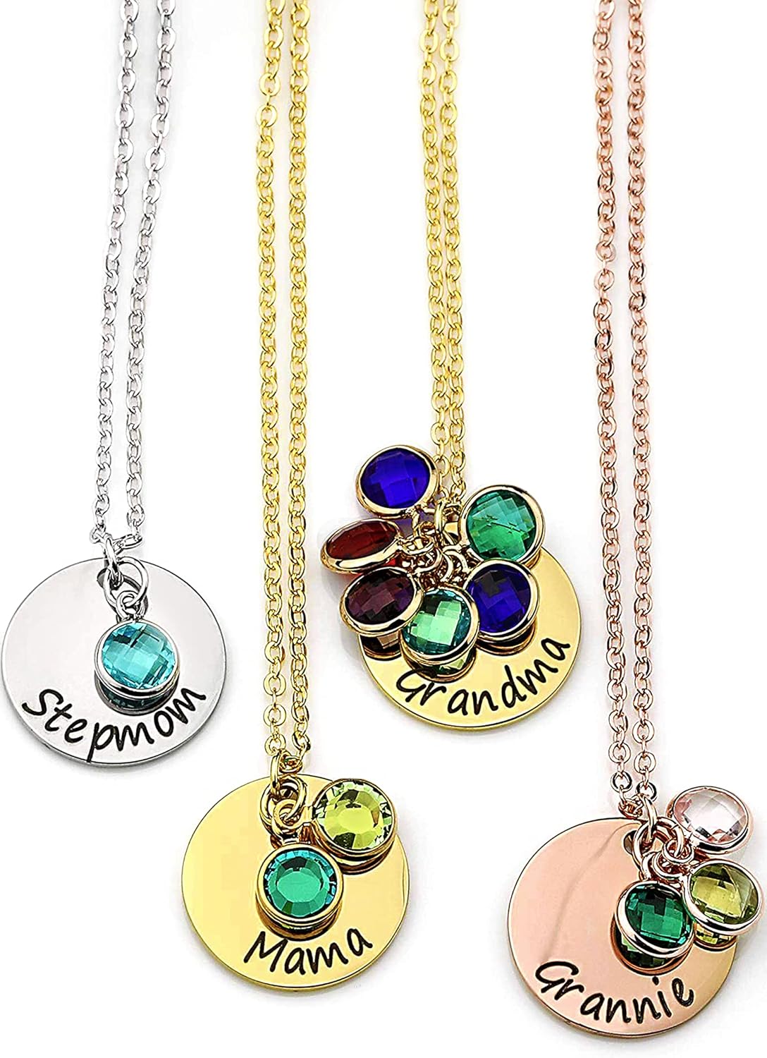 MignonandMignon Birthstone Disc Necklace Personalized Gift for Her Birthstone Amethyst Raw Stone Gift for Grandma