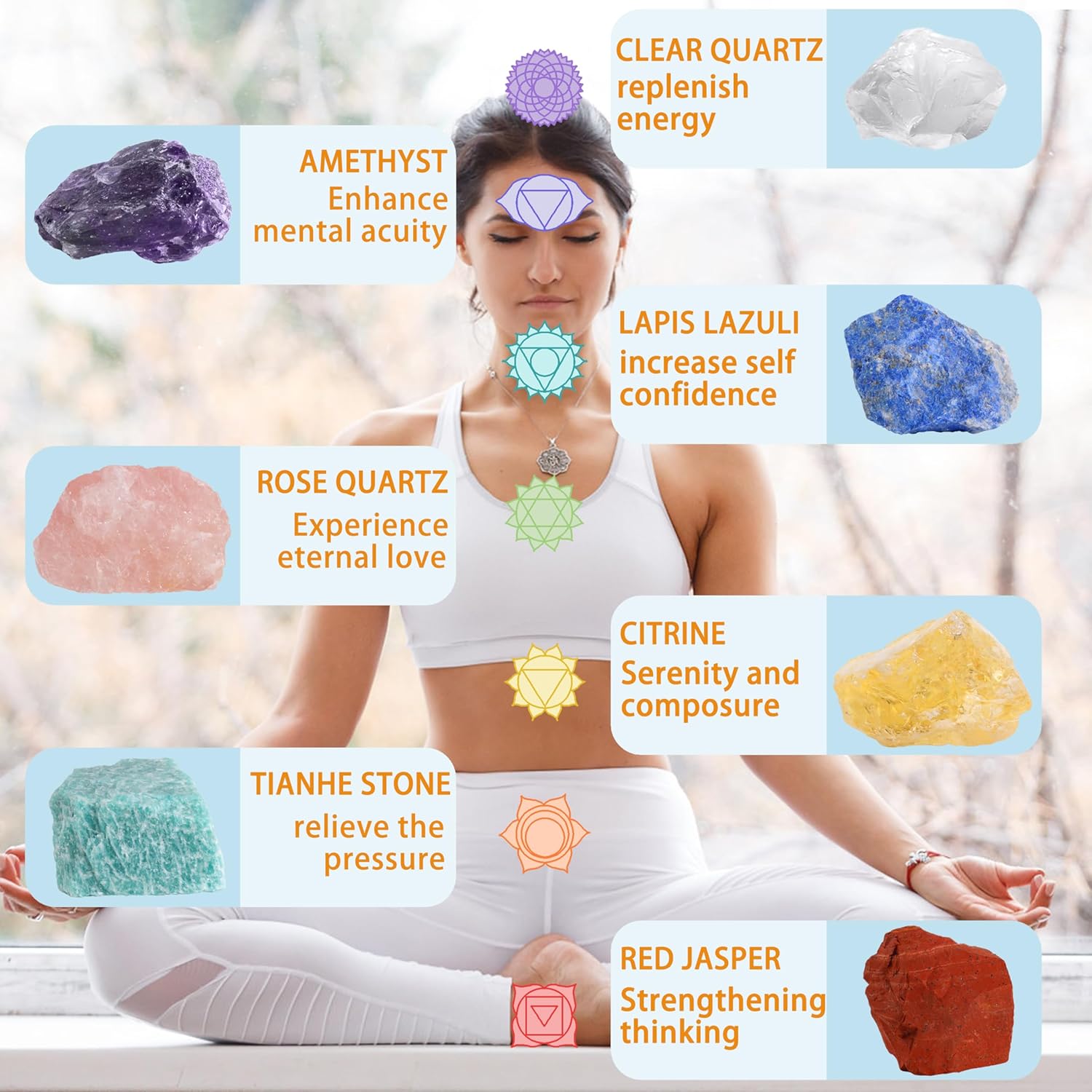 Healing Crystals for Beginners – 7 Chakra Stones and Crystals Healing Collection -Including Amethyst, Rose Quartz, Lapis Lazuli, etc.with Guide Book, Natural Raw Crystals for Meditation - Image 4