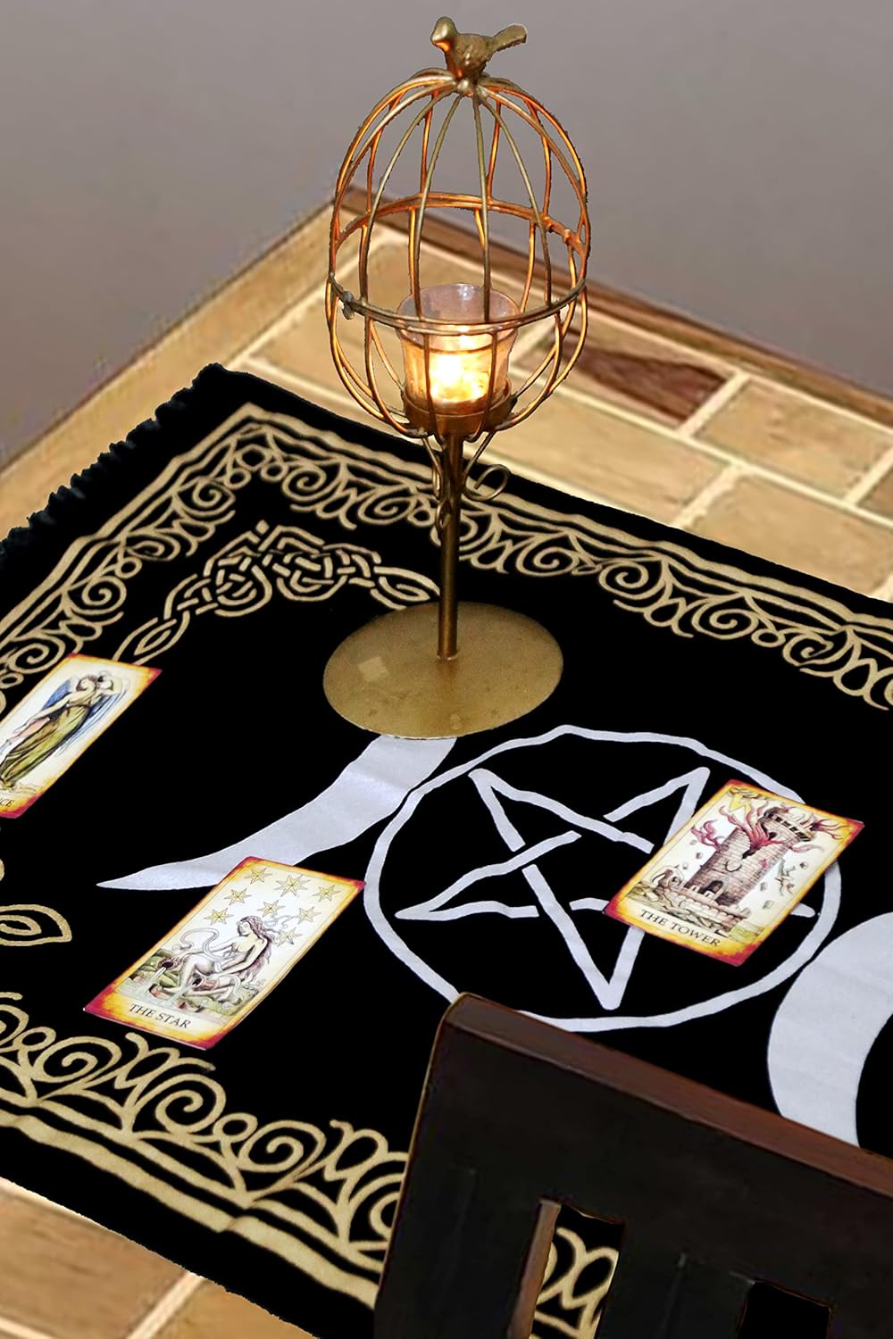Indian Consigners Altar Cloth Witchcraft Moon Phases Triple Moon Long Side Tablecloth for Spiritual Use - Image 8