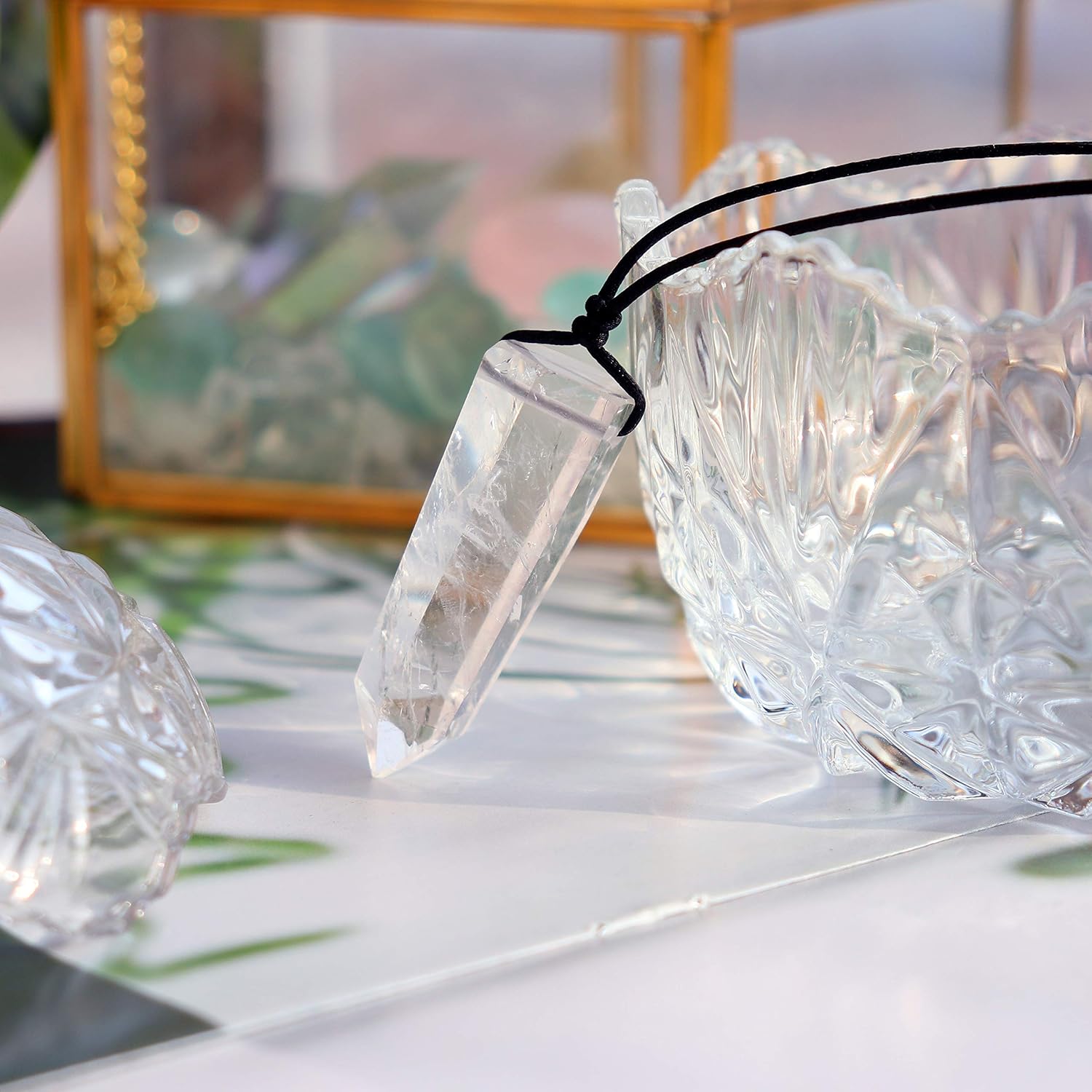 Runyangshi Healing Crystal Pendants, Single Pointed Natural Crystal Quartz Necklace 6 Faceted Chakra Crystal Wand Stone Reiki Energy - Image 6