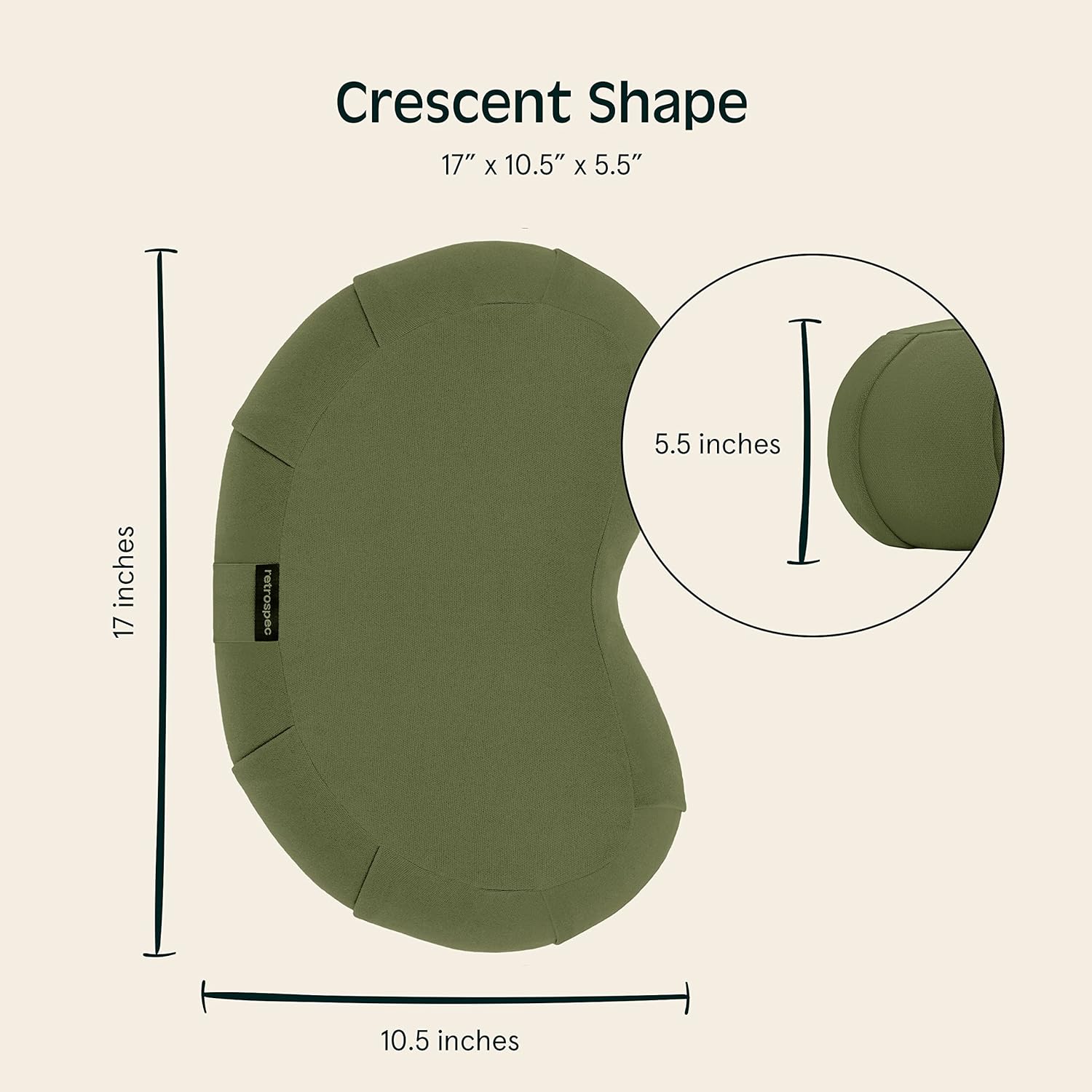 Retrospec Sedona Zafu Meditation Cushion with Buckwheat Hull Fill - Adjustable Yoga & Pilates Equipment Support - 17in Crescent Cotton Cover - Image 4