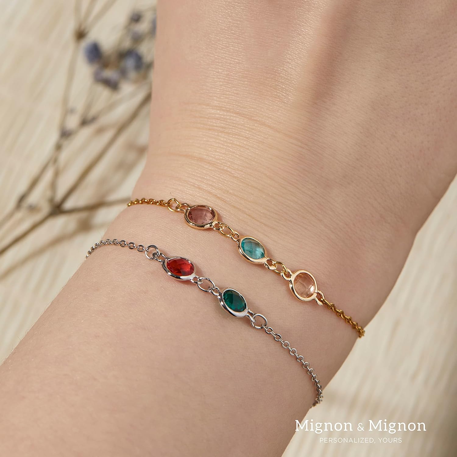 MignonandMignon Birthstone Bracelet for Women Gold | Custom Birth Month Gemstone Chain Bracelet | Friendship Bracelet Personalized Gift for Mom Daughter Best Friend - Image 5