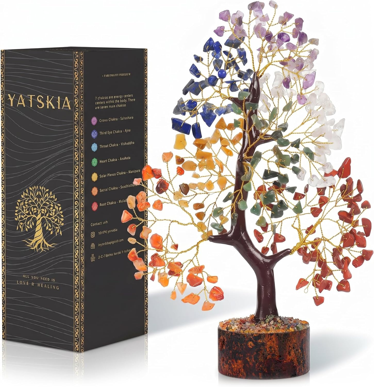 YATSKIA 7 Chakra Crystal Tree - Handmade Healing Crystal Trees with 7 Chakra Stones | Tree of Life for Meditation | Feng Shui | Birthday Gift for Woman | Gifts for Women | Home Decor | Office Décor