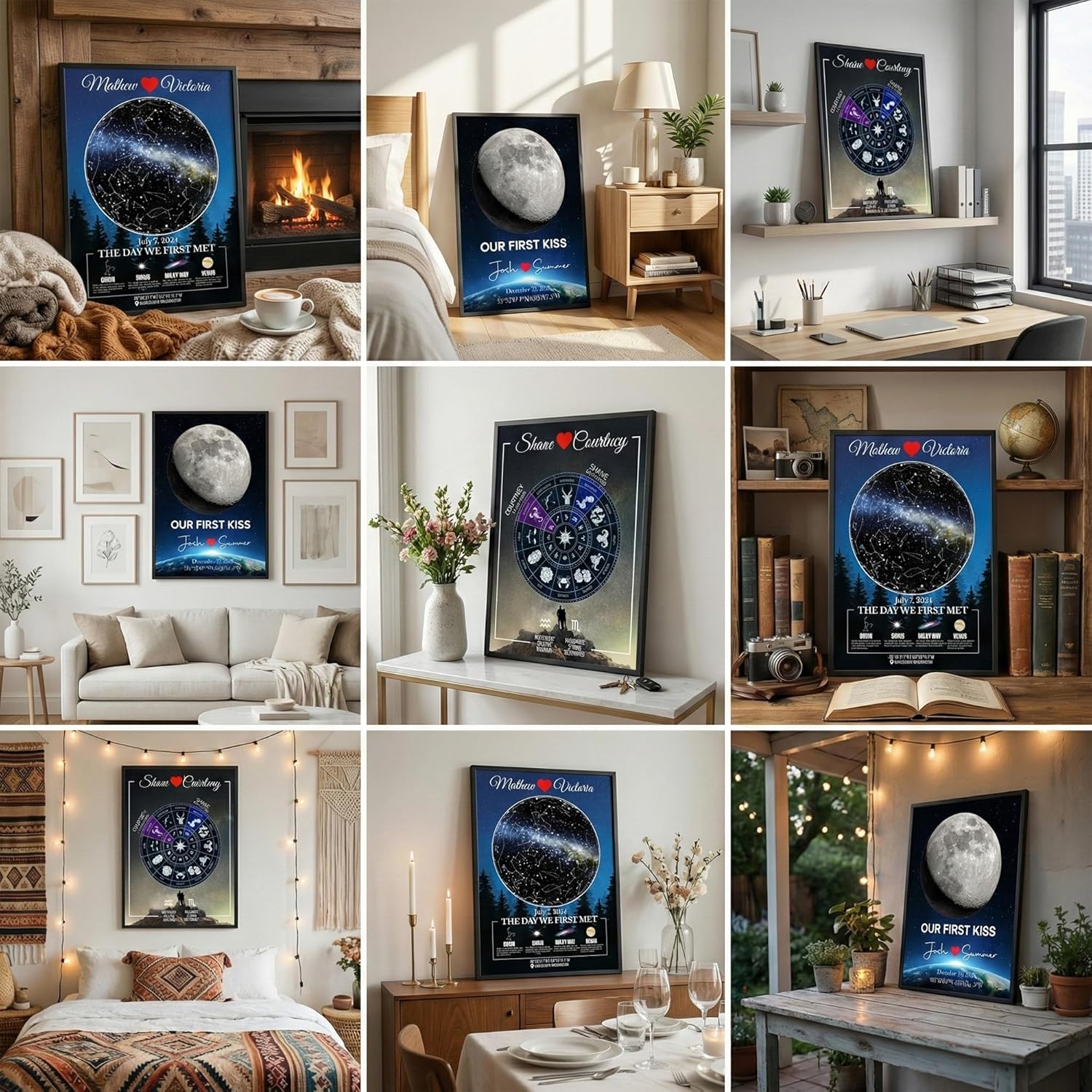 Custom Couples Zodiac Map - Personalized Astrology Compatibility Chart - High-Shine Plexiglass Horoscope Sign Wall Art - Romantic Gift for Anniversary for Wife or Husband, Boyfriend - Framed and Glossy Acrylic Decor - Image 5