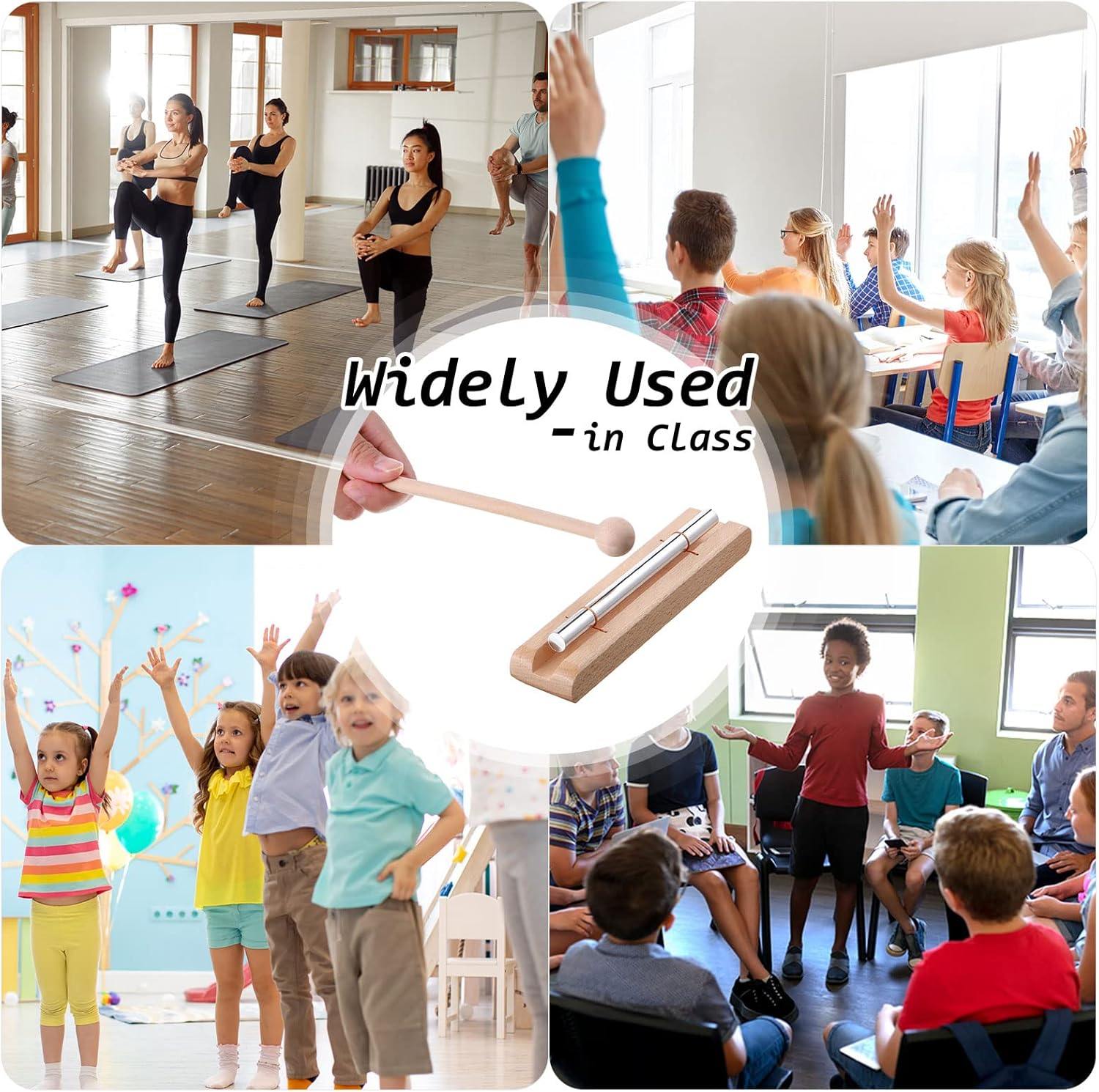 2 Set Hand Chimes for Classroom Meditation Chimes Bells Classroom Management Tools Instrument with Mallet for Meditation Yoga Prayer Teacher School (Single Tone,Wooden Color) - Image 7