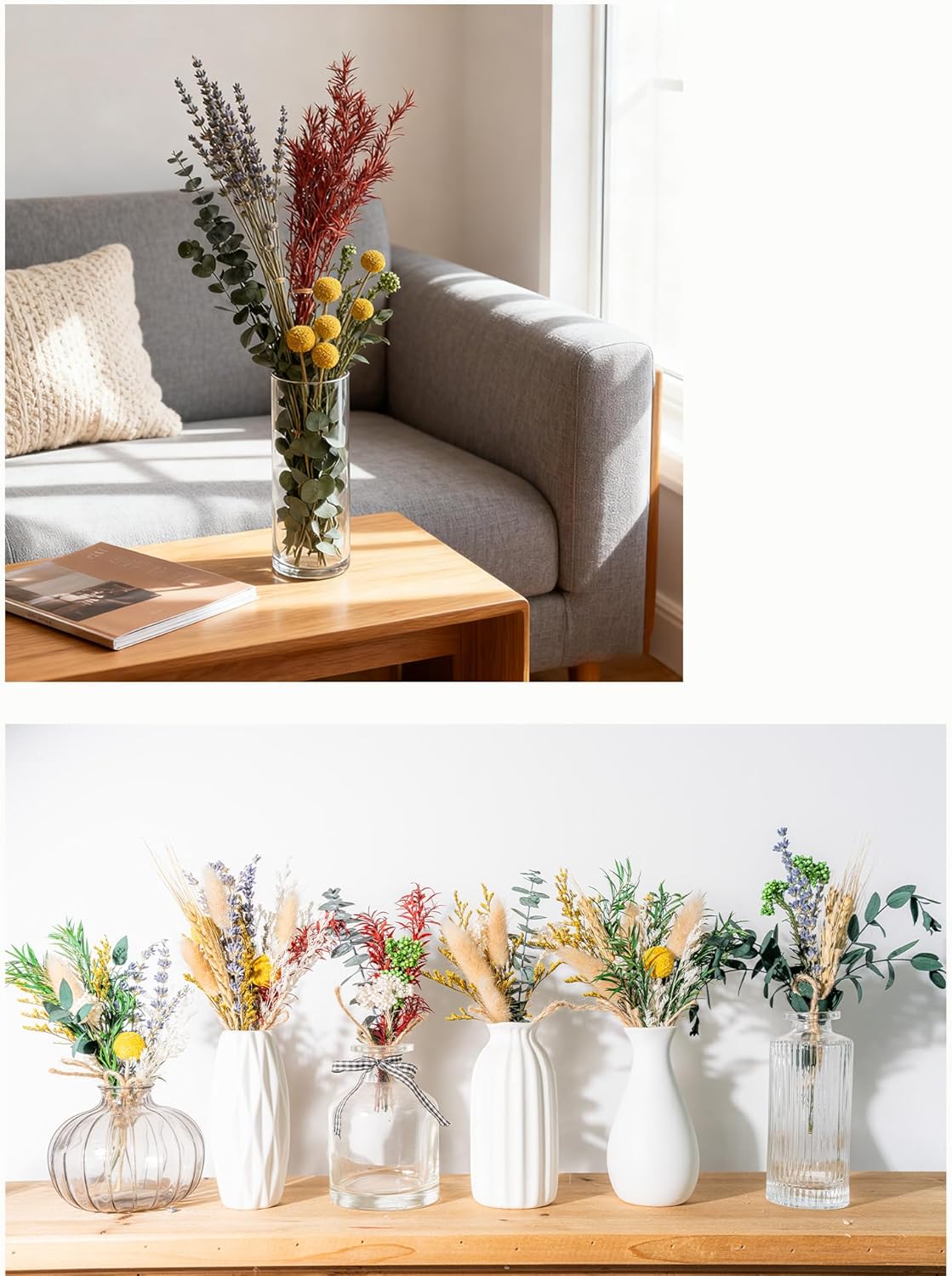 12 Kind Dried Flowers Set - Including Lavender, Eucalyptus, Wheat, Bunny Tails, Handmade for DIY Crafts, Vase Decor, Wedding/Home/Birthday/Seasonal Decor - Image 6