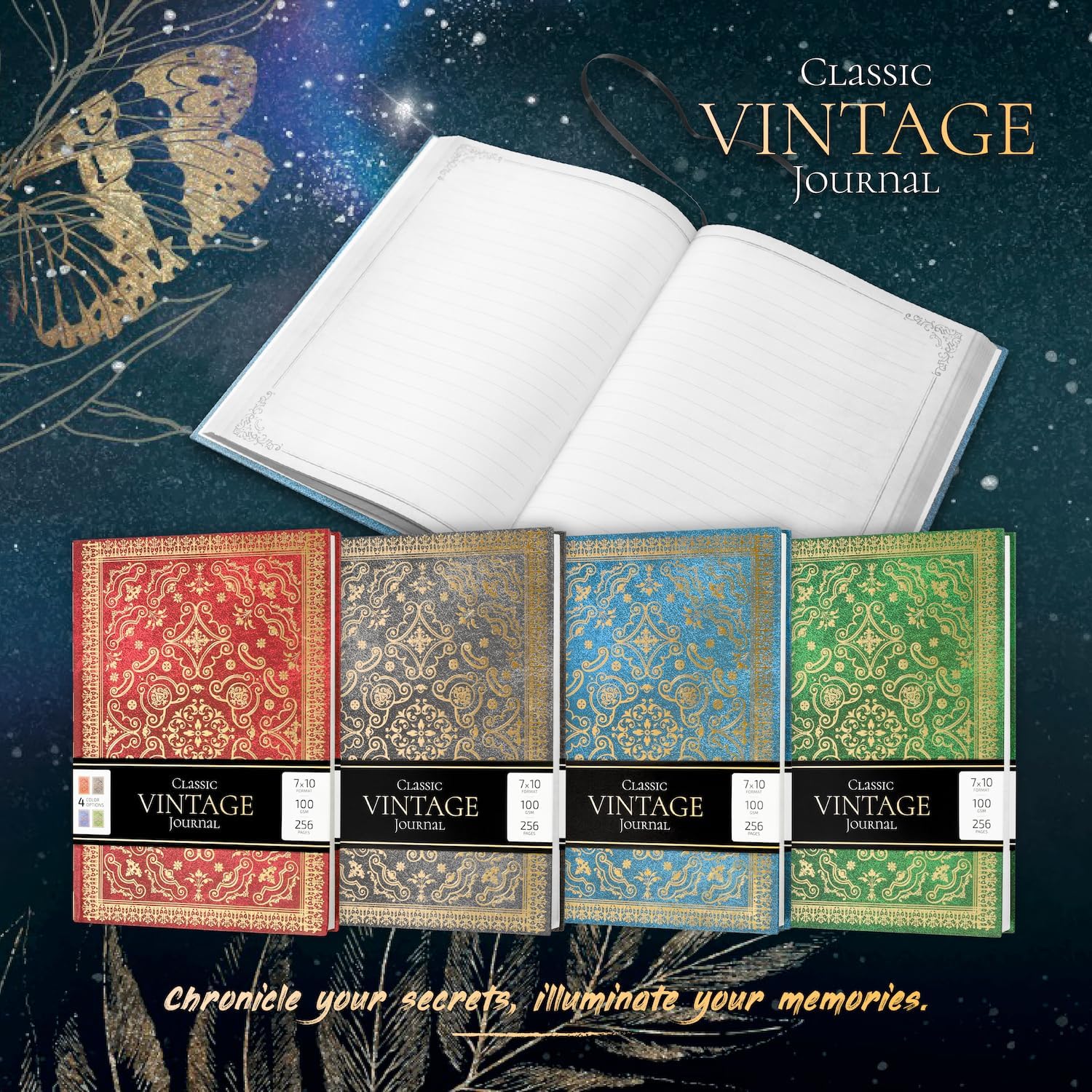 Grimoire Journal Hardcover 7x10 inch, 256 Lined Pages Gold Vintage Dream Book of Shadows Gothic Journal Diary, B5 Dark Academia Poetry Fantasy Notebook for Women (Green) - Image 2