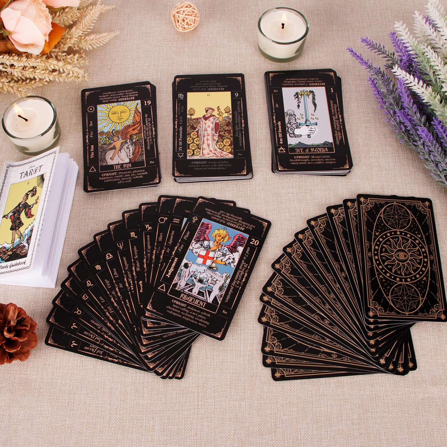 Tarot Cards for Beginners, Classic Tarot Deck with Meanings, Durable Cards with Guide Book, Black - Image 6