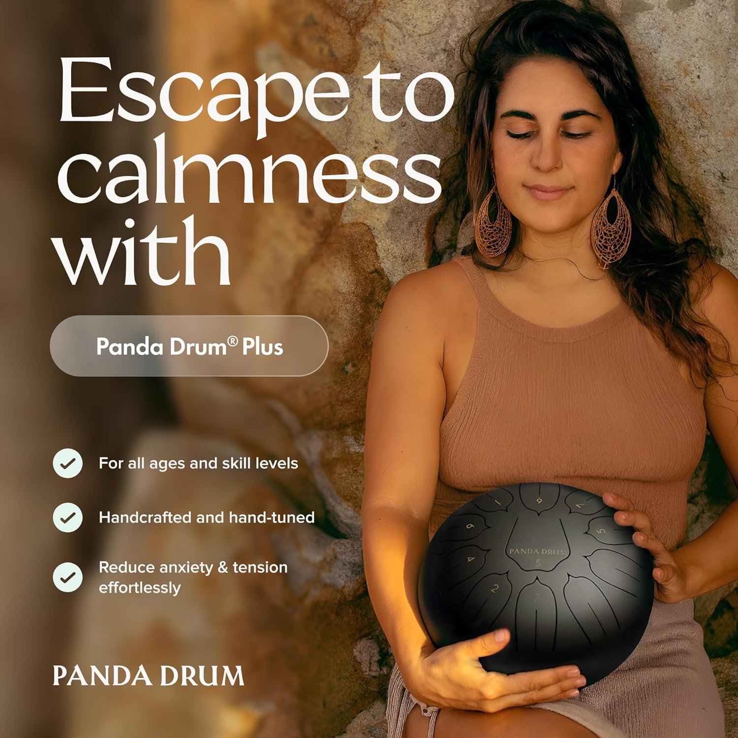 Panda Drum Plus (Black) | Steel Tongue Handpan with Music Book, Mallets, Carrying Bag & Finger Picks | 11 inch, 432 Hz | Rain Drum for Inside & Outside | Calming Musical Instrument for Adults & Kids - Image 2