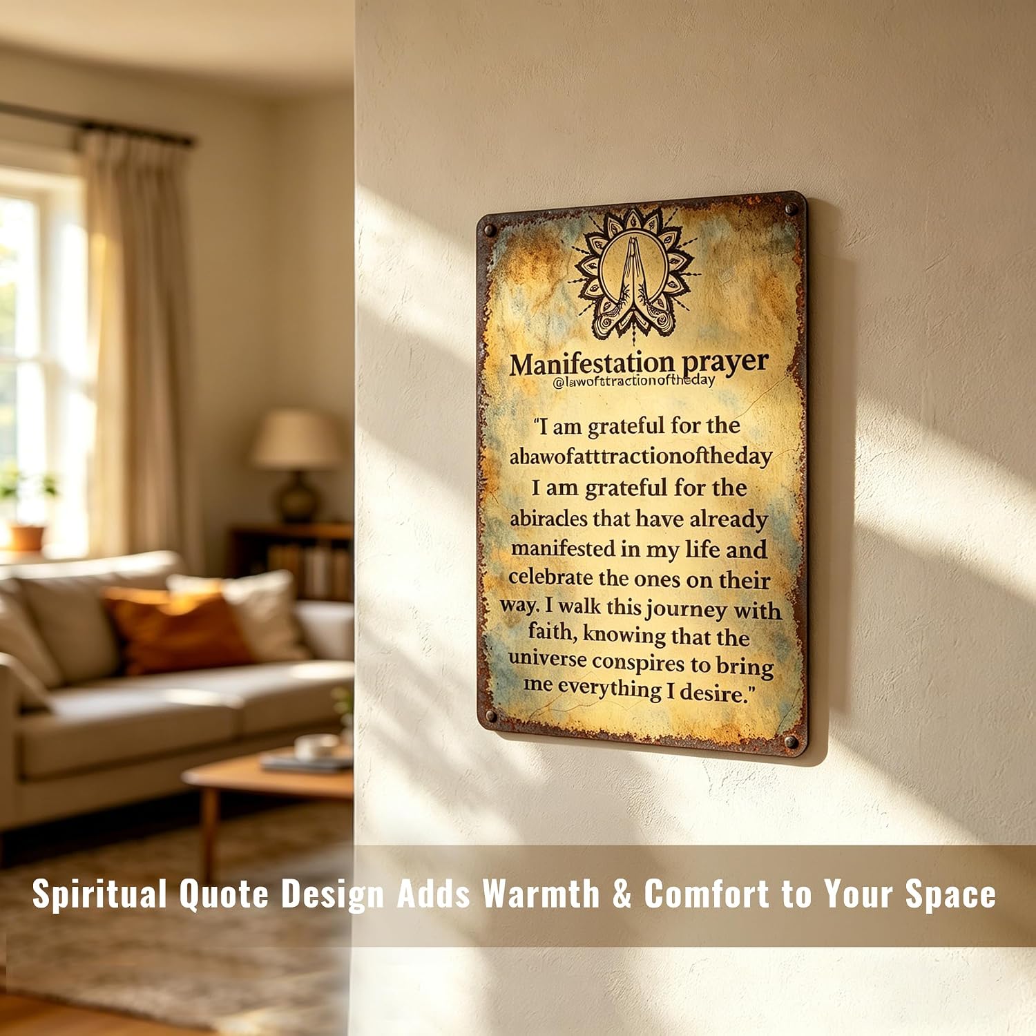 Manifestation Prayer Metal Tin Sign 8x12 Inches – Law of Attraction Spiritual Wall Art, Positive Affirmation Vintage Decor for Home, Office, Meditation & Yoga Room - Image 5