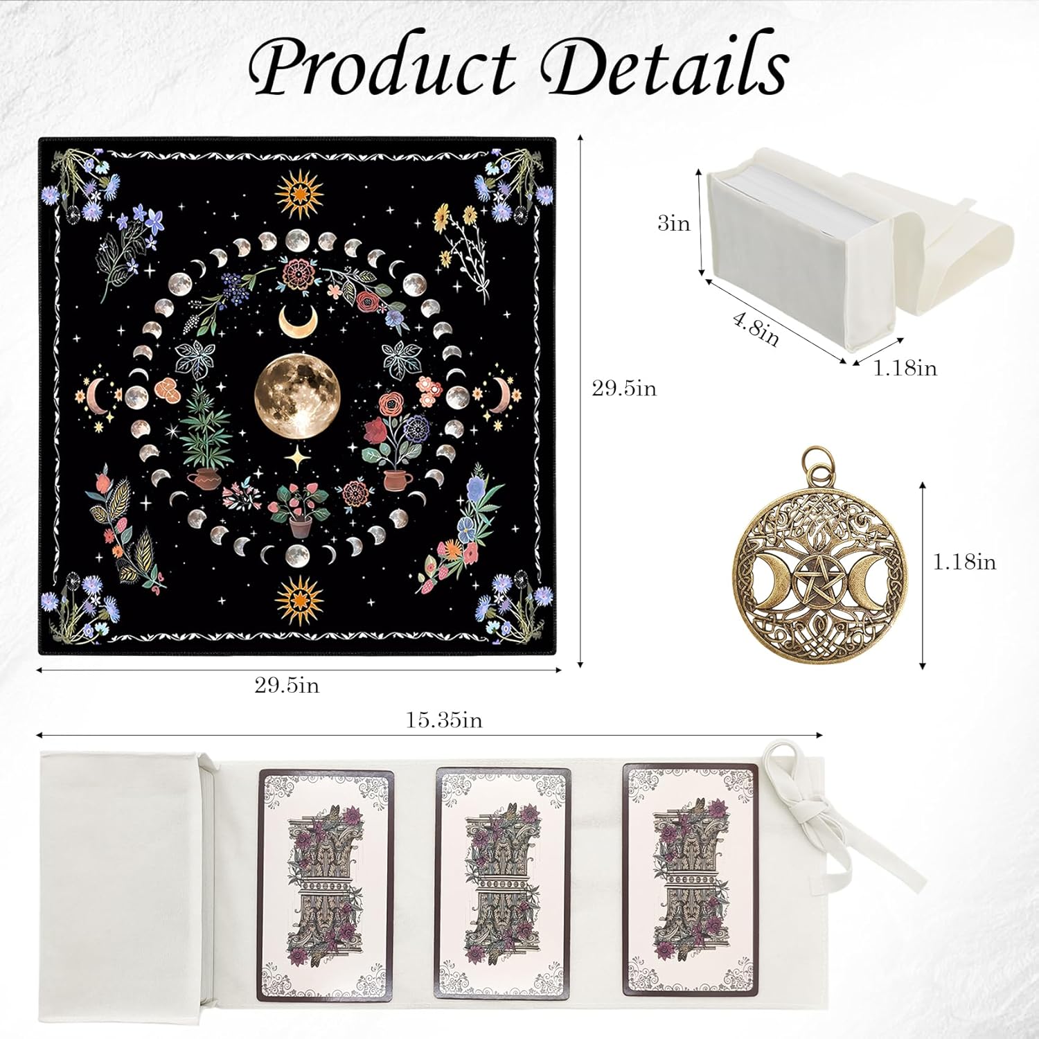 Knana Altar Cloth Velvet Tarot Cloth with Sun Moon Pattern Tarot Mat - Includes Tarot Card Bag - Image 2