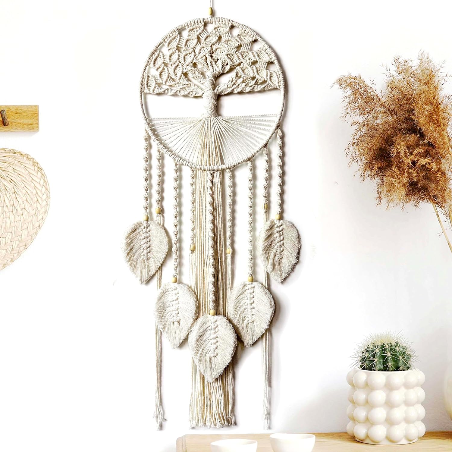 Large Tree of Life Dream Catchers, Macrame Wall Hanging Boho Handmade Woven Dream Catcher Macrame Wall Decor Art for Adults Boys Girls Bedroom Wedding Party Decor, Festival Blessing Gift(Light Beige) - Image 2