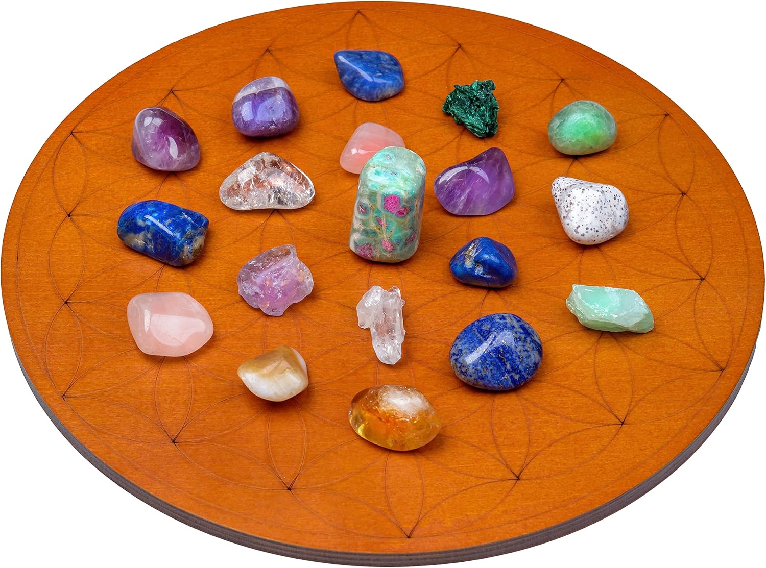 Crystal Grid Board for Stones - 10" Diameter Flower of Life Sacred Geometry Board - Amplify the Power of Your Crystals - Chakra Grid Plate, Altar Decor - Flor de la Vida