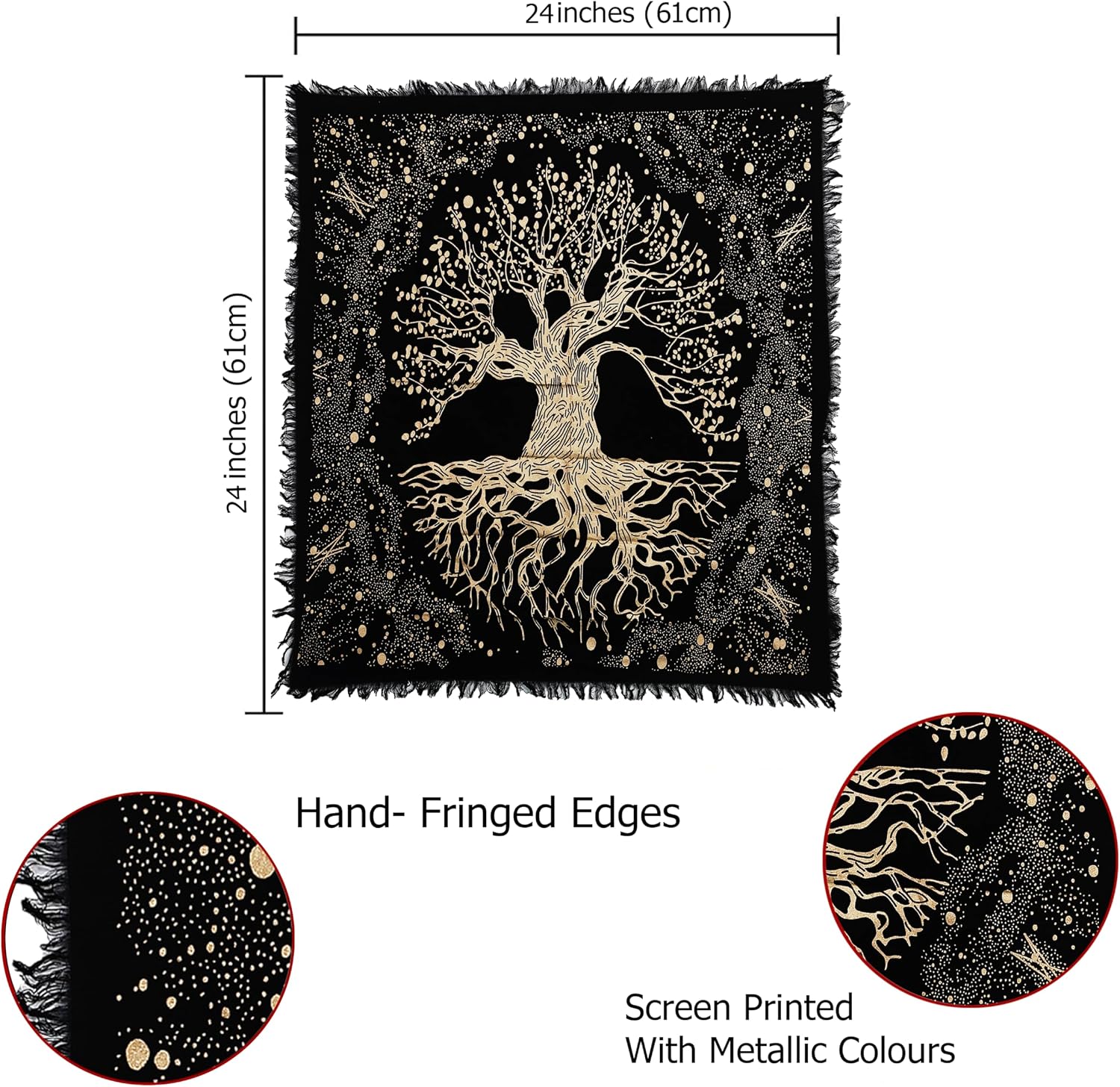 Indian Consigners Tree of Life Altar Cloth Tapestry Tablecloth Celtic Trees Ritual Spiritual Cloth for Sacred Places, Cotton Square Tarot Table Cover 24 by 24 Sacred - Image 5