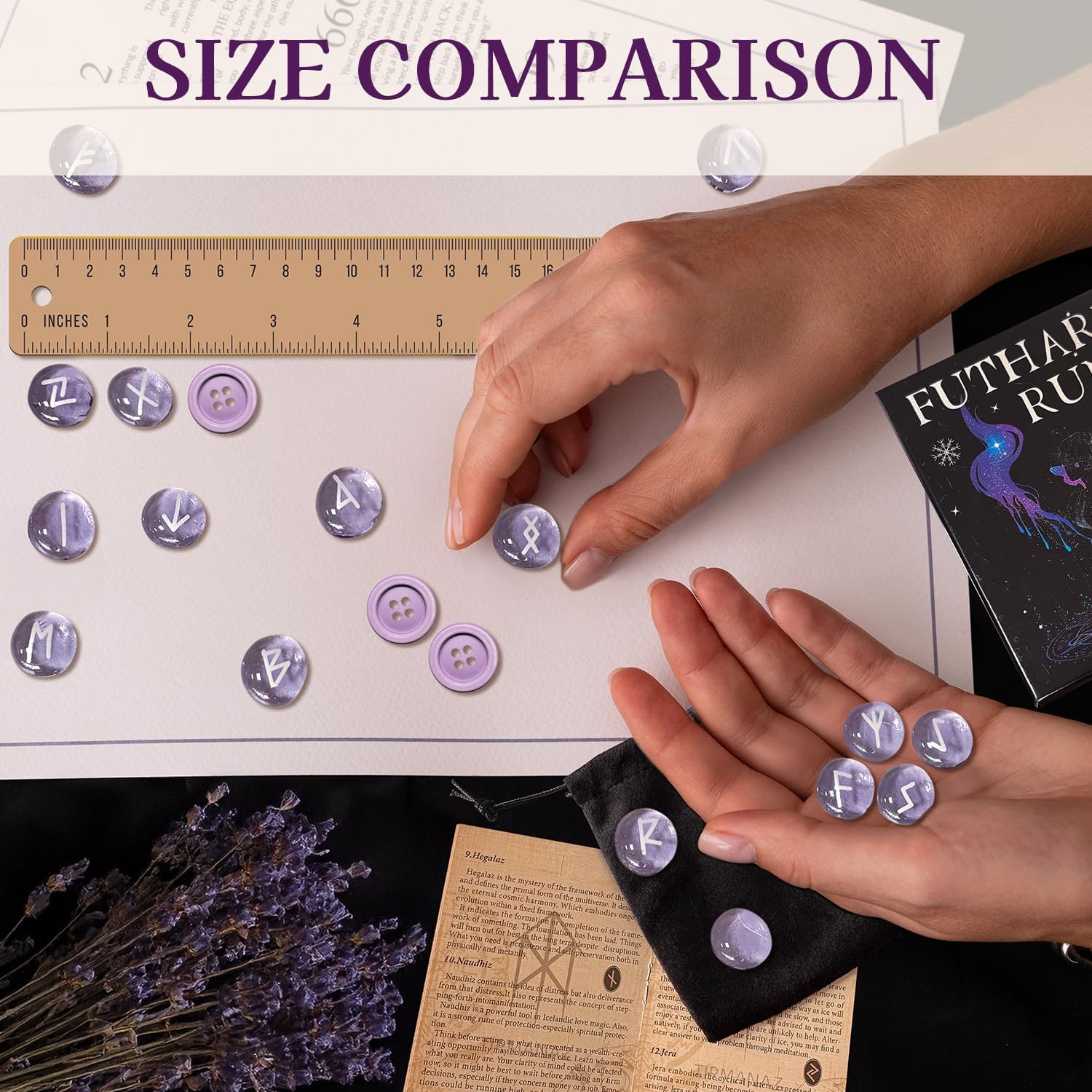 Runes Set, 25Pcs Purple Rune Stone Set with Guide Book, Velvet Bag, Viking Runas for Beginners, Ritual/Pagan/Meditation/Divination/Witchcraft - Image 6